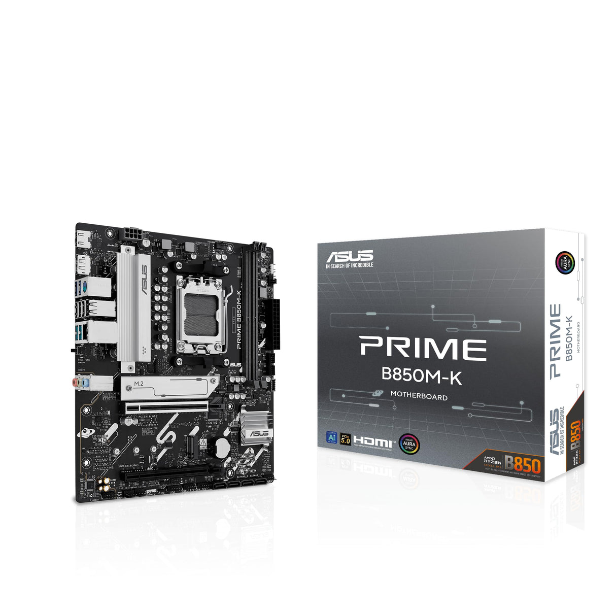 ASUS Prime B850M-K - Placa Base para Videojuegos AMD AM5 (Ryzen 9000, Memoria DDR5, 2 M.2, PCIe 5.0, BIOS Flashback, Aura Sync)
