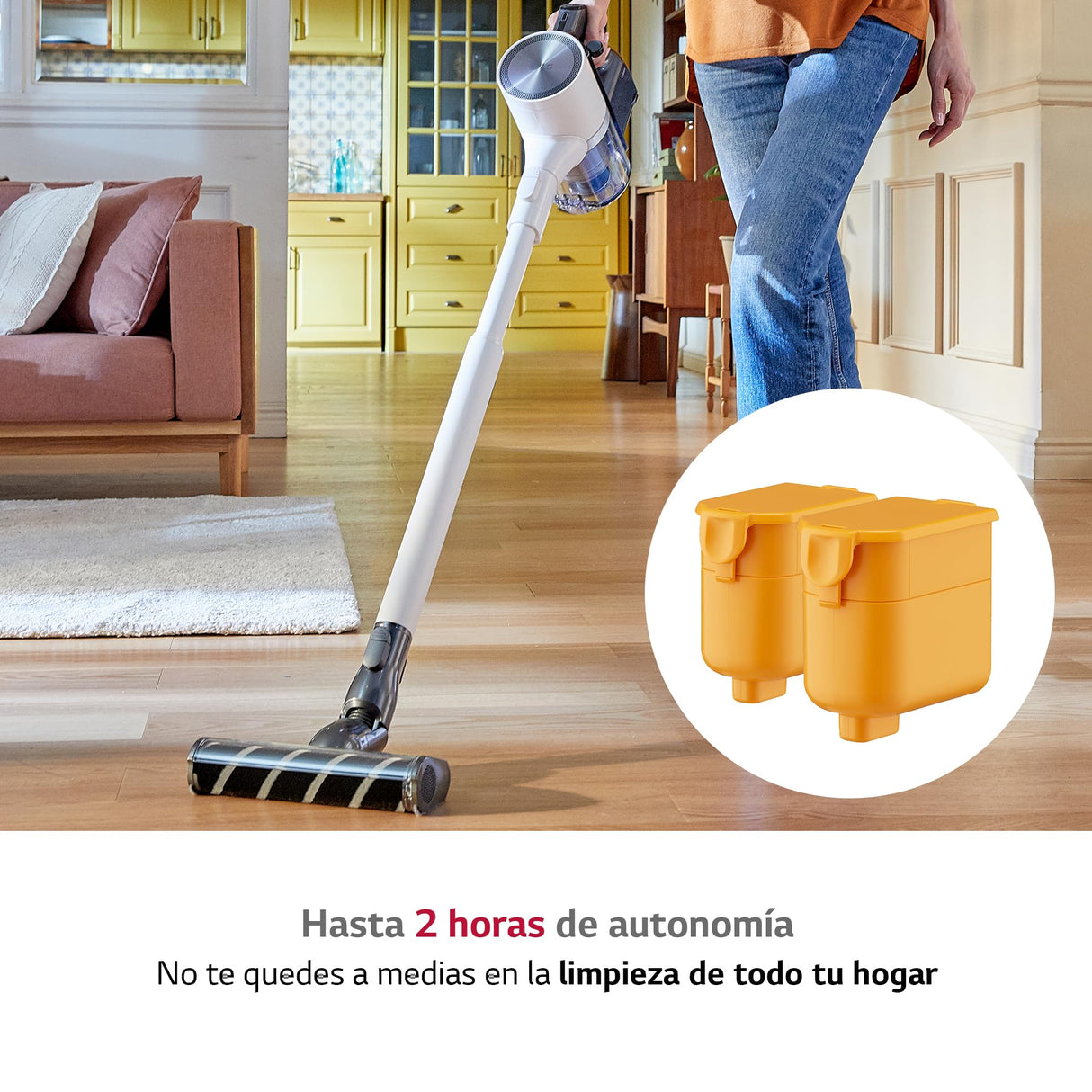 LG A9K-CORE2S - Aspirador Escoba, Kompressor 200W succión, con Doble batería y Sistema de compresión de Polvo, Silver