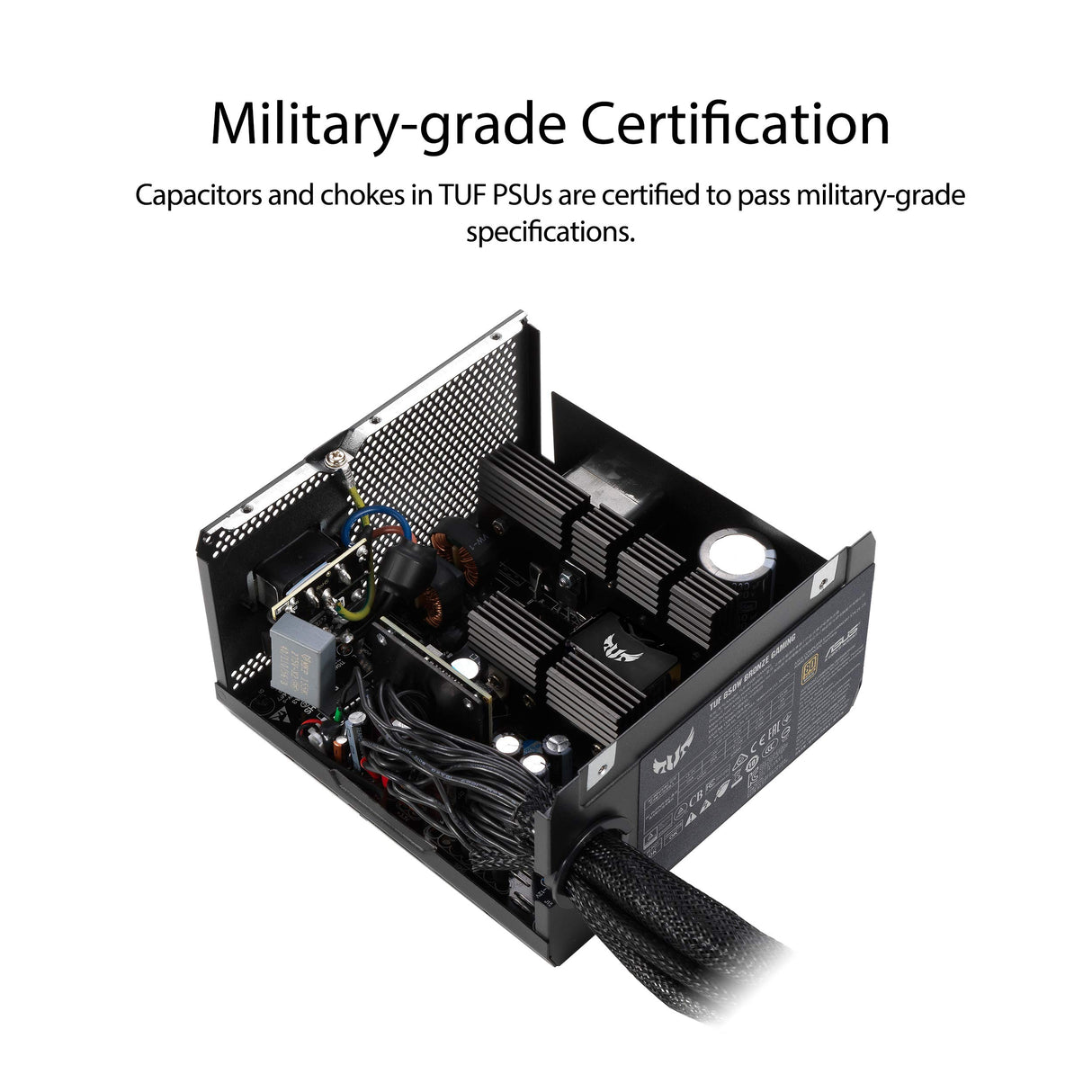 ASUS TUF-GAMING-750B - Fuente de alimentación 750W Bronze (80 Plus Bronze, Grado Militar, Doble rodamiento de Bolas, Revestimiento PCB, Axial-Tech, tecnología 0db, Cables apantallados) Negro