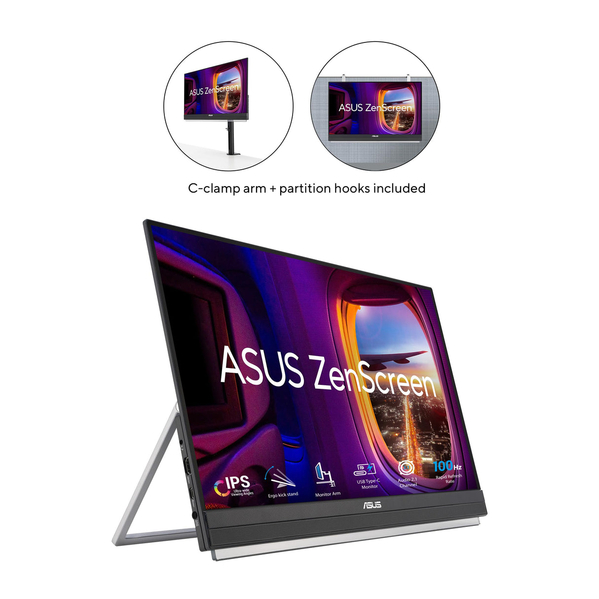 ASUS ZenScreen MB229CF - Monitor portátil de 22 Pulgadas, FHD (1920 x 1080), IPS, 100 Hz, USB-C, asa de Transporte/diseño con Soporte, Abrazadera en C, Audio de 2.1 Canales, Sostenibilidad ecológica