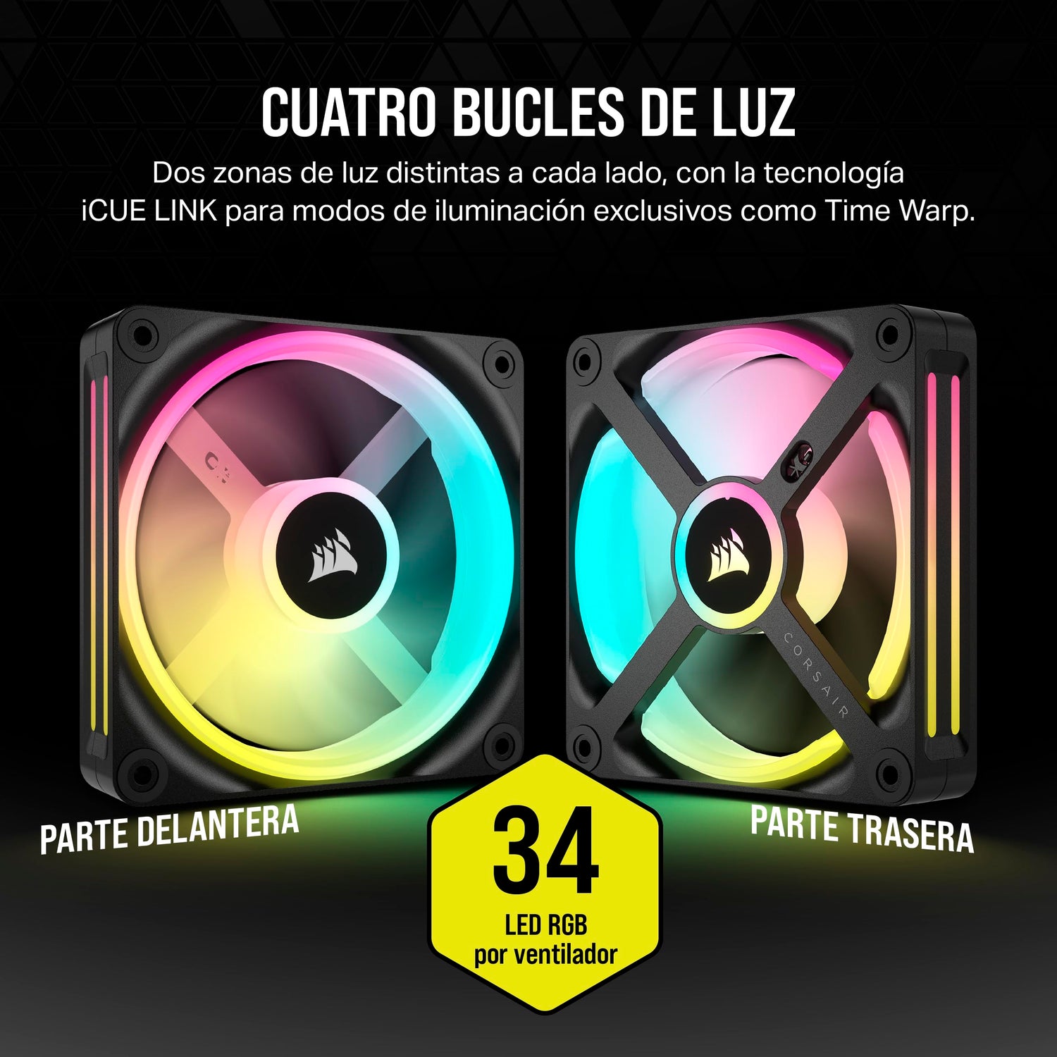 Corsair iCUE Link QX120 RGB 120mm de Cúpula Magnética Ventiladores de Triple Kit de Inicio con Concentrador de Sistema iCUE Link - Negro