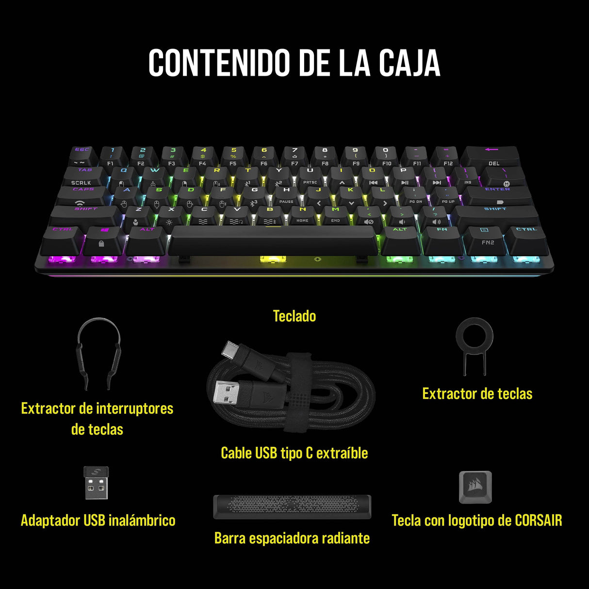 Corsair K70 PRO MINI WIRELESS RGB 60% Teclado Mecánico para Juegos - Interruptores CHERRY MX RED Intercambiables - PBT Double-Shot - Compatible con iCUE - PC, Mac, PS5, PS4, Xbox - QWERTY ES - Negro