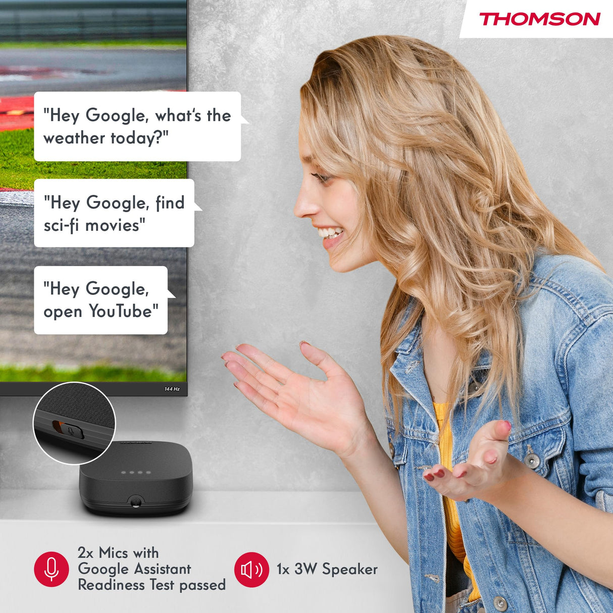 THOMSON Google TV Streaming Box Plus 270, 4K UHD, Altavoz Integrado para Control por Voz, Netflix, Disney +, Streaming a través de WiFi, Google Cast, 32GB de Memoria