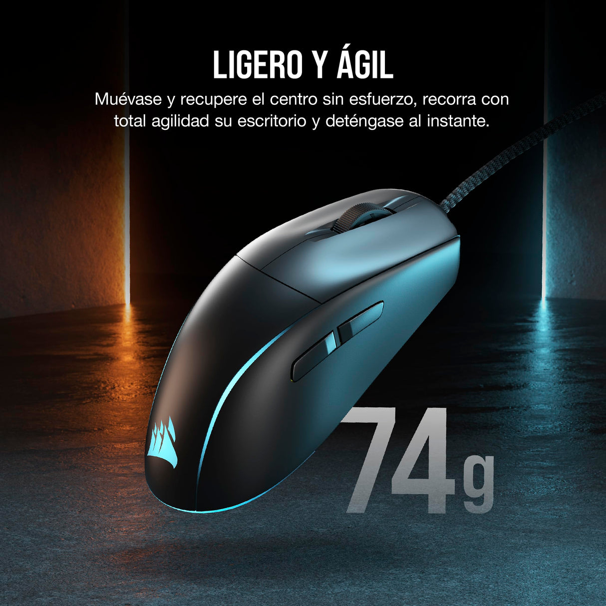 Corsair M75 Ratón para Juegos FPS Ligero RGB con Cable – 26.000 PPP – Botones Laterales Intercambiables – PC – Negro