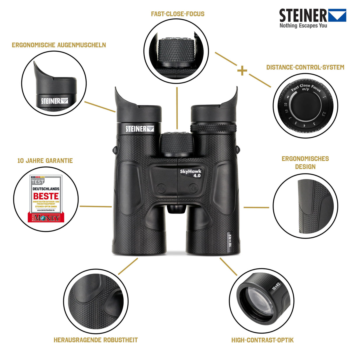 STEINER Prismáticos Skyhawk 4.0 10x42 - Óptica de Calidad Alemana, experiencias de visualización nítidas en 3D, robustos, observación de la Naturaleza, los Animales y Las Aves