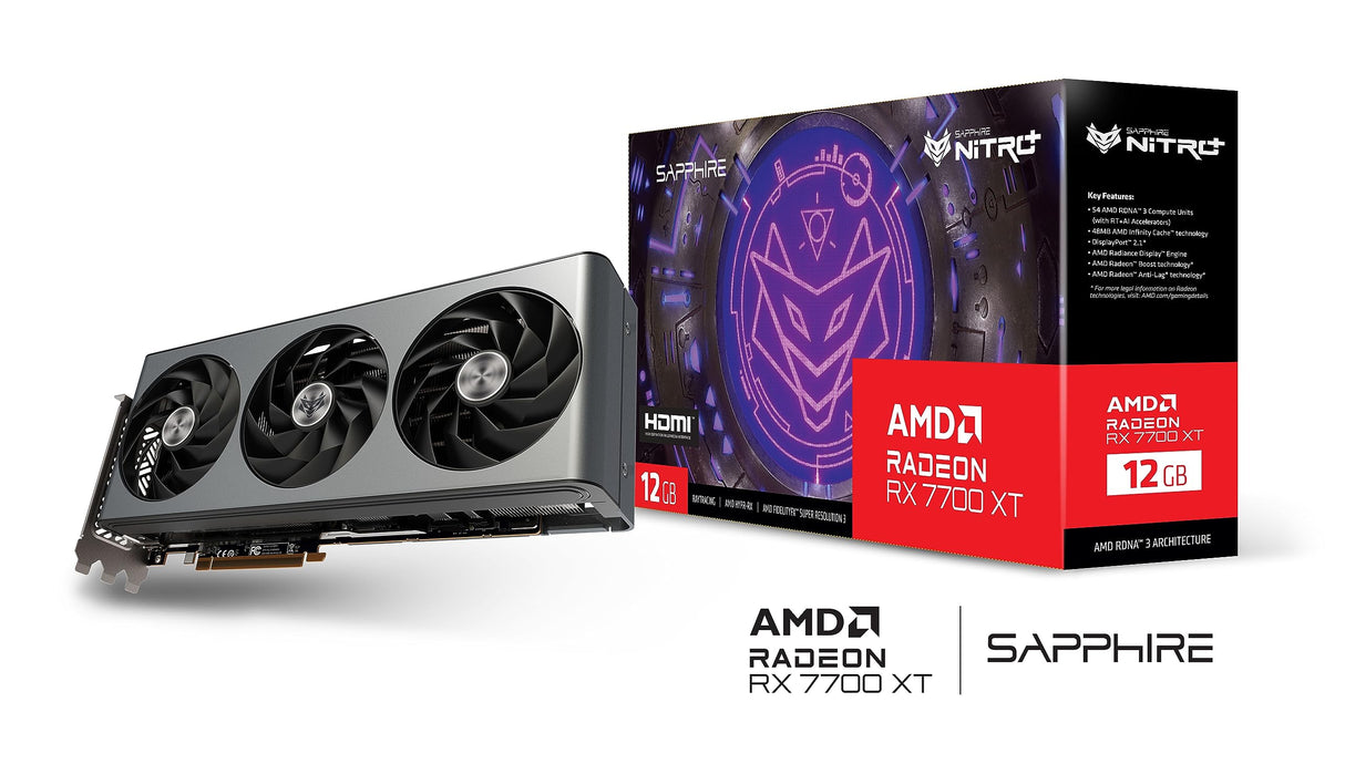 SAPPHIRE VGA Nitro+ Radeon RX 7700 XT Gaming OC,AMD,RX7700XT,12GB,GDDR6,192BIT,2HDMI+2DP (3 Ventiladores)