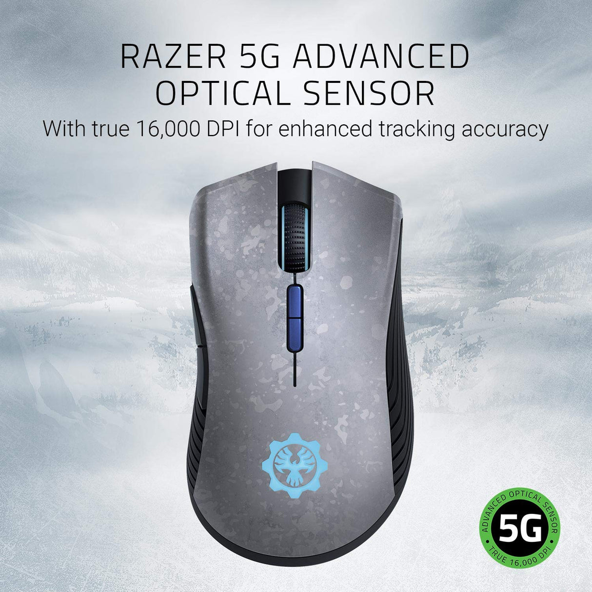 Razer Mamba Wireless Gears of War 5 Edition Ratón Gaming, Sensor Óptico de 16.000 DPI, para Juegos, 7 Botones Programables, Interruptores Mecánicos, Hasta 50 Horas de Duración de la Batería, Gris