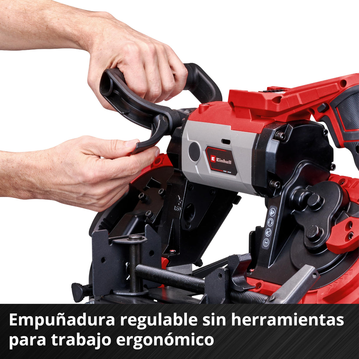 Einhell Sierra de banda con batería TE-MB 18/127 Li-Solo Power X-Change (18 V, 115 mm altura de corte, 127 mm anchura de corte, bastidor inferior, luz LED, incl. 2 bandas de sierra, sin batería)