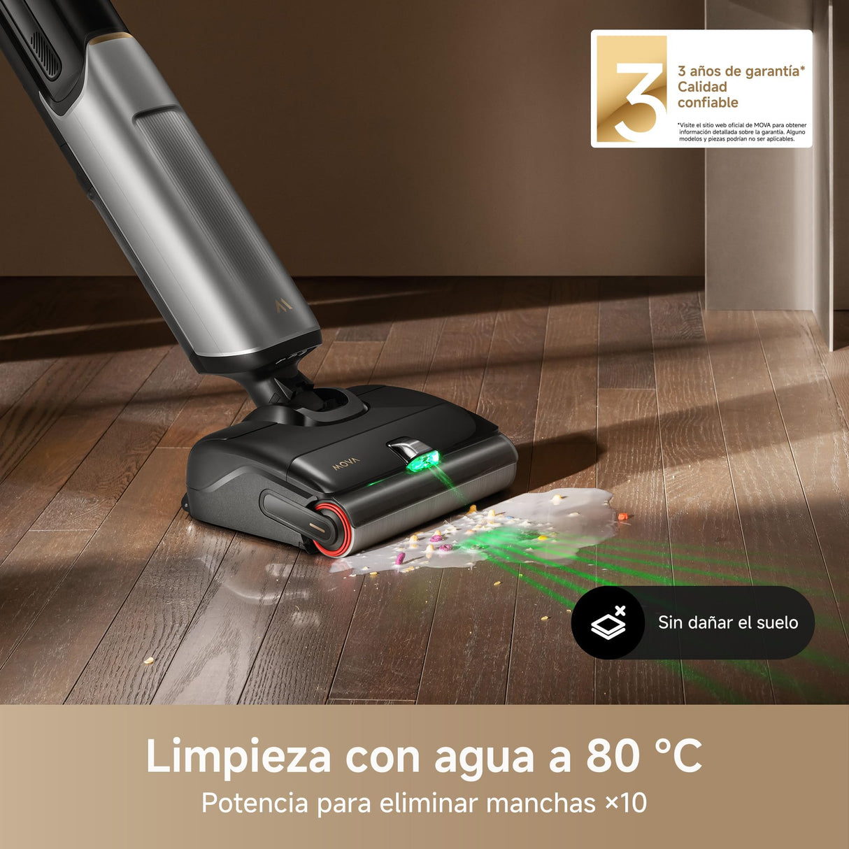 Mova X4 Pro, Aspiradora, seco y Mojado, friega con Agua Caliente, sin enredos, autolimpieza 100 °C, succión 20 kPa, estación de Empuje, Cabezal de Cepillo LED, Dos Bordes