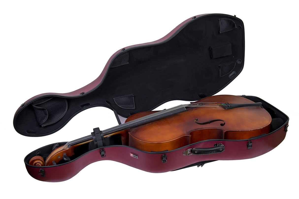 Crossrock Funda compuesta de policarbonato para violonchelo de tamaño 4/4 con mochila y ruedas en rojo (CRF102CEFRDHT) (CRF1020CEFRDHT)