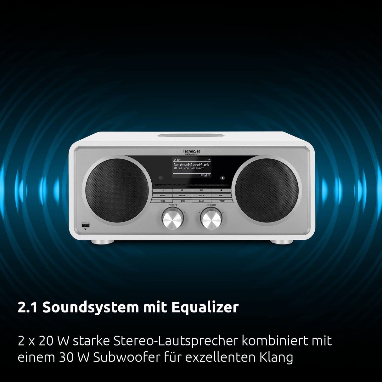 TechniSat DIGITRADIO 602 - Radio por Internet Estéreo (Dab, FM, Sistema 2.1 de 70 vatios con Subwoofer, CD, USB, Transmisión Bluetooth, AUX, WLAN, Despertador, Spotify, Control Remoto) Blanco