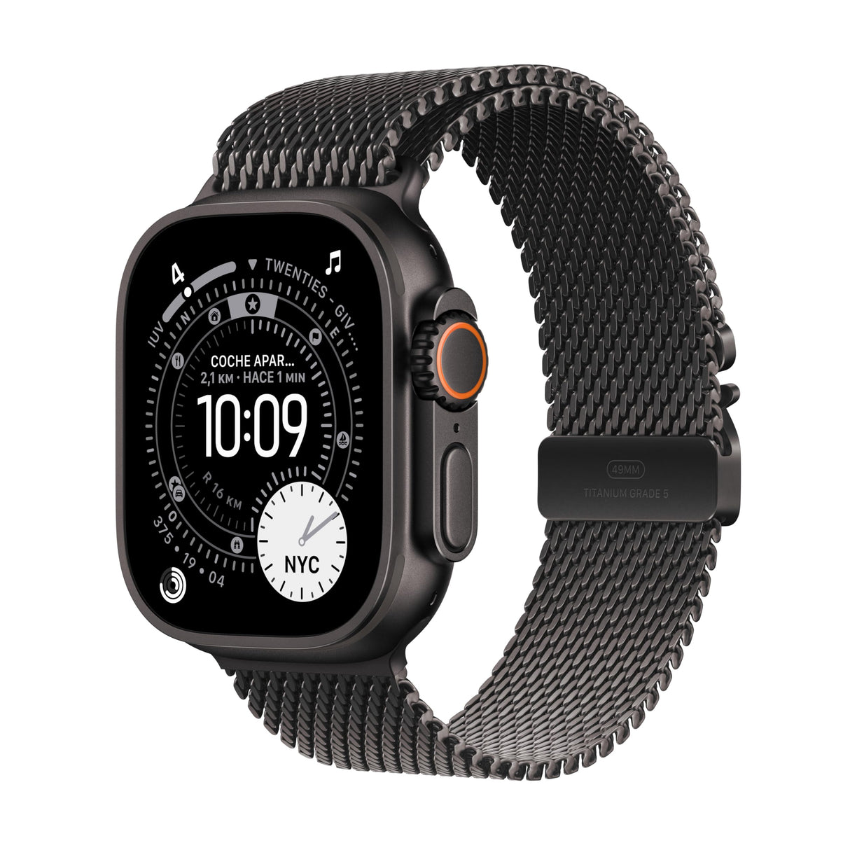 Apple Watch Ultra 3 GPS + Cellular, Reloj prémium para Running y Multideporte con Caja de Titanio Resistente de 49 mm y Pulsera Milanese Loop en Titanio Negro - Talla L.Monitores avanzados de Salud
