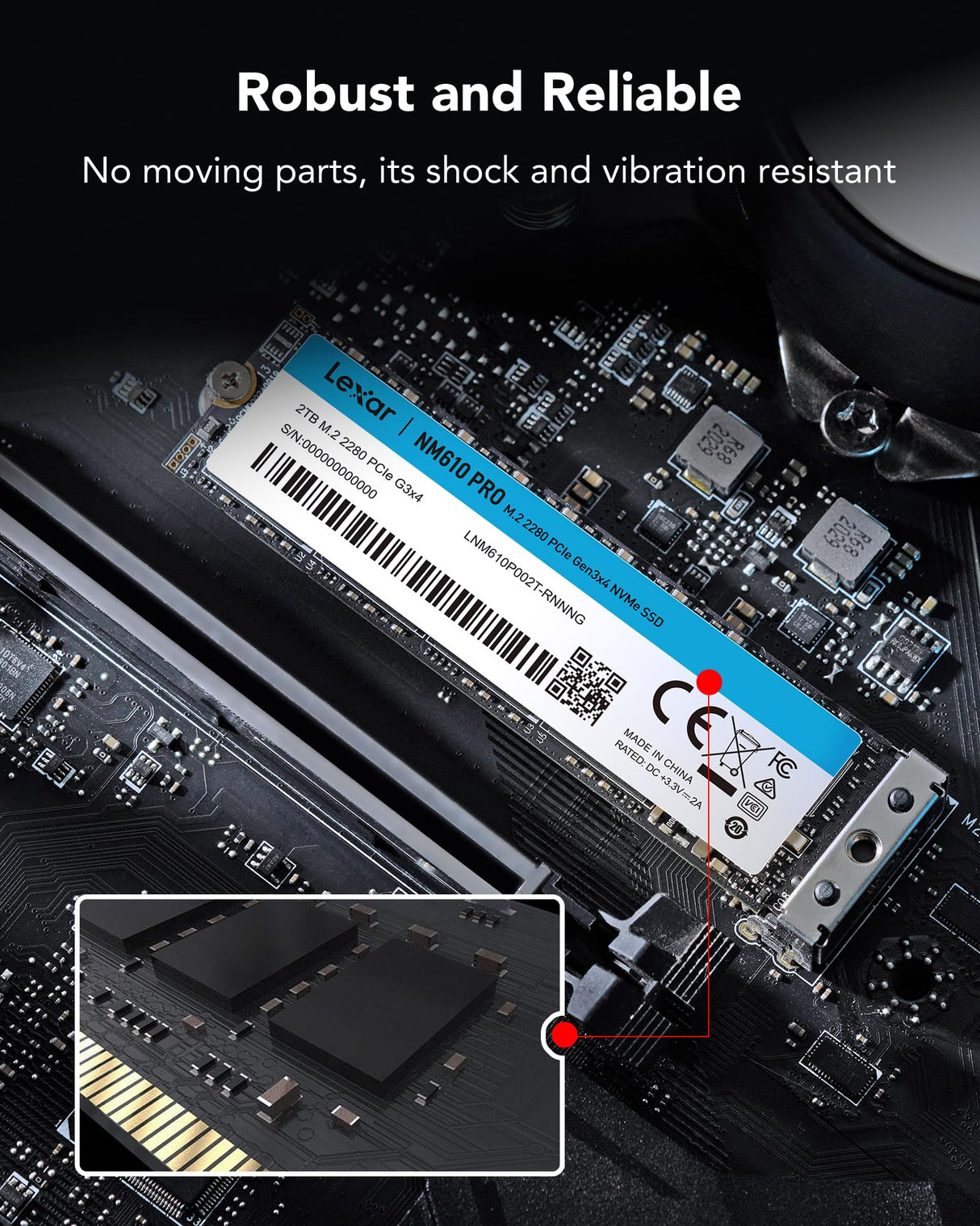 Lexar NM610PRO 2TB SSD, SSD Interno M.2 2280 PCIe Gen3x4 NVMe 1.4, hasta 3300 MB/s de Lectura, Unidades SSD internas con Flash NAND 3D para portátiles, computadoras de Escritorio y PC