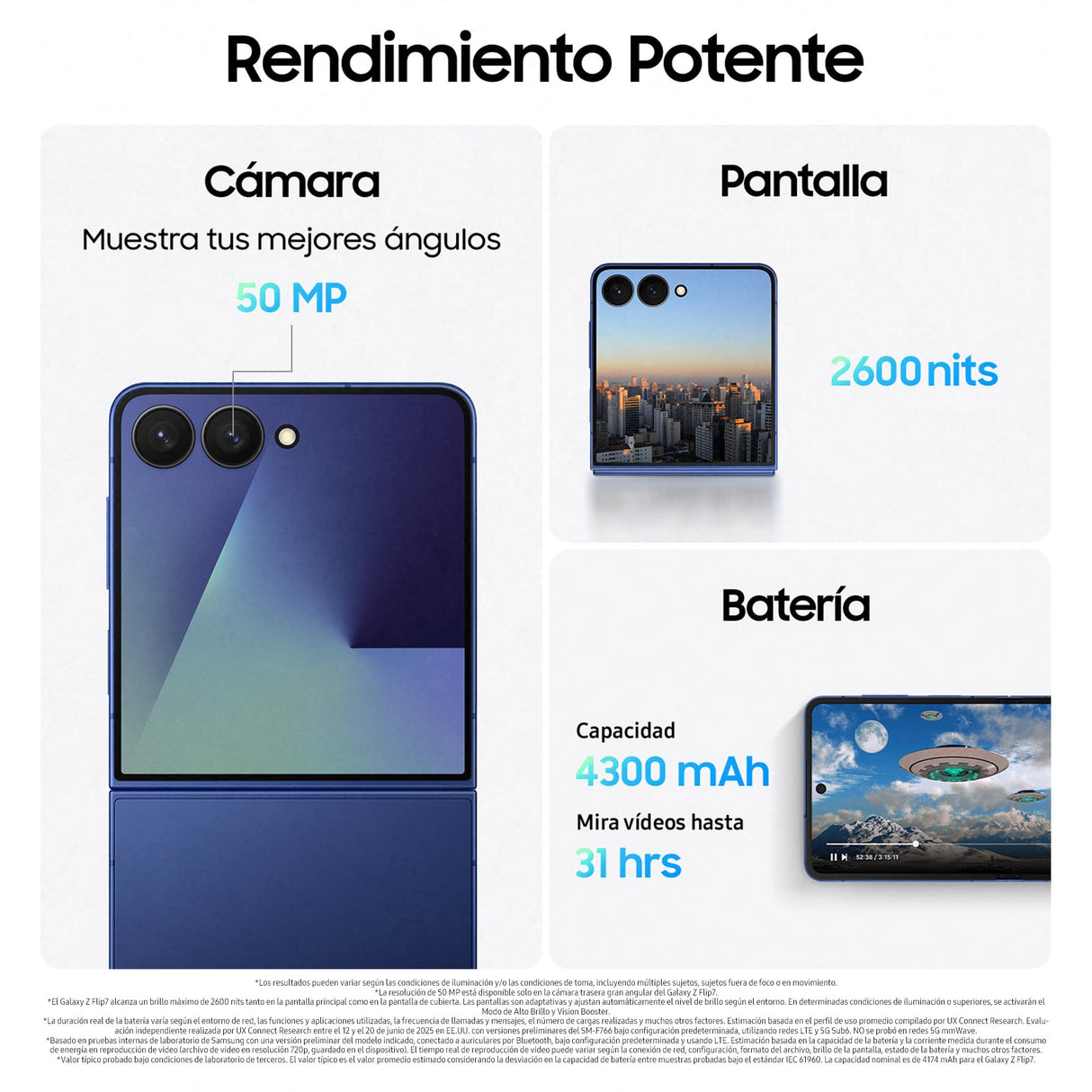 Samsung Galaxy Z Flip7 256GB - Móvil con IA, Diseño Plegable, Pantalla Amplia, Cámara Selfie 50MP, Procesador 3nm, Memoria 12GB, Azul Intenso, Garantía 3 Años + 1 año Extra (Versión Española)