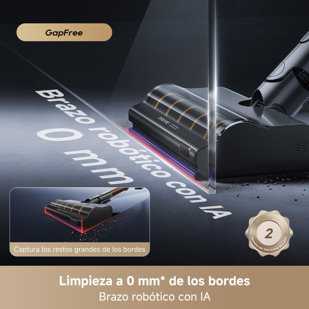DREAME V30 Aspirador Sin Cable, Limpieza a 0 mm de Los Bordes, Succión de 330 AW, Antienredos, Limpieza de Alfombras de Pelo Largo y Suelos Duros, Limpieza de Pelos de Mascotas, Auto. Máx. de 90 Min