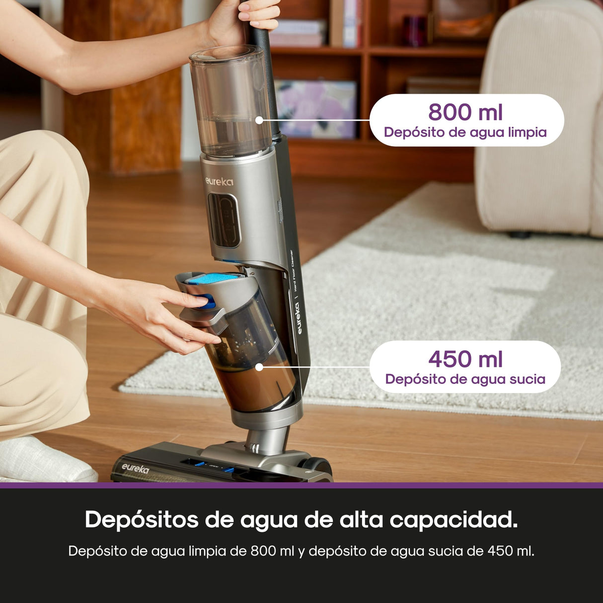 Eureka RapidWash NEW430 Aspirador en Seco y Húmedo,Fregona Electrica sin Cable, Aspiradora Fregadora Multisuperficie, Pelo de mascota Limpieza de Bordes,Doble Depósito Agua,Navegación por voz