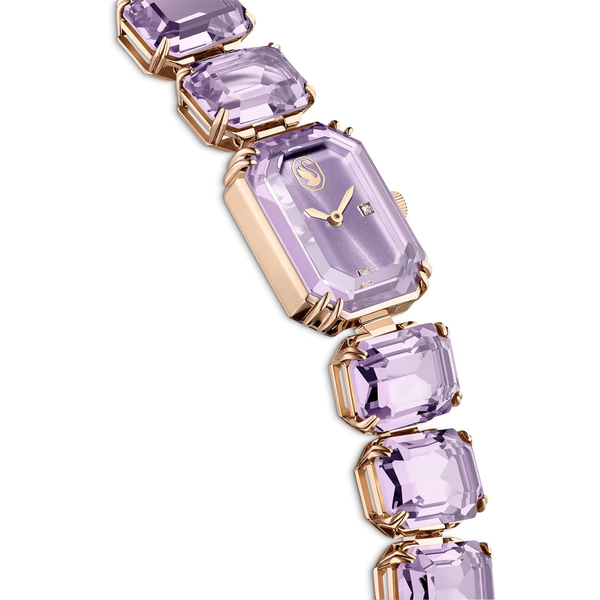 Swarovski Reloj, Pulsera con Corte Octogonal, Violeta, Acabado en Tono Dorado champán