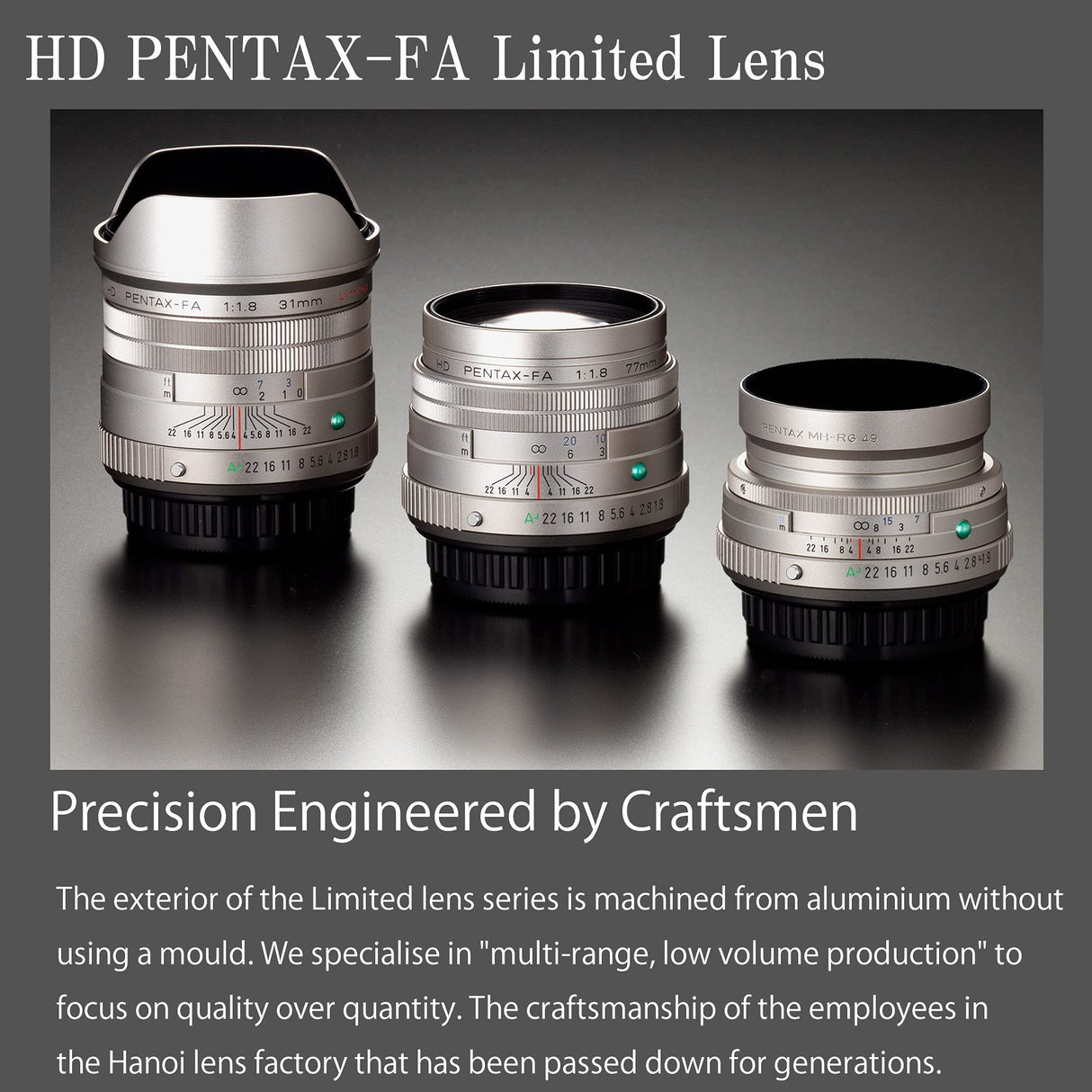 Pentax PENTAX-FA 31mmF1.8 Limited - Objetivo Gran Angular con Revestimiento HD para Sistema Pentax K con Sensor de 35 mm, Color Negro