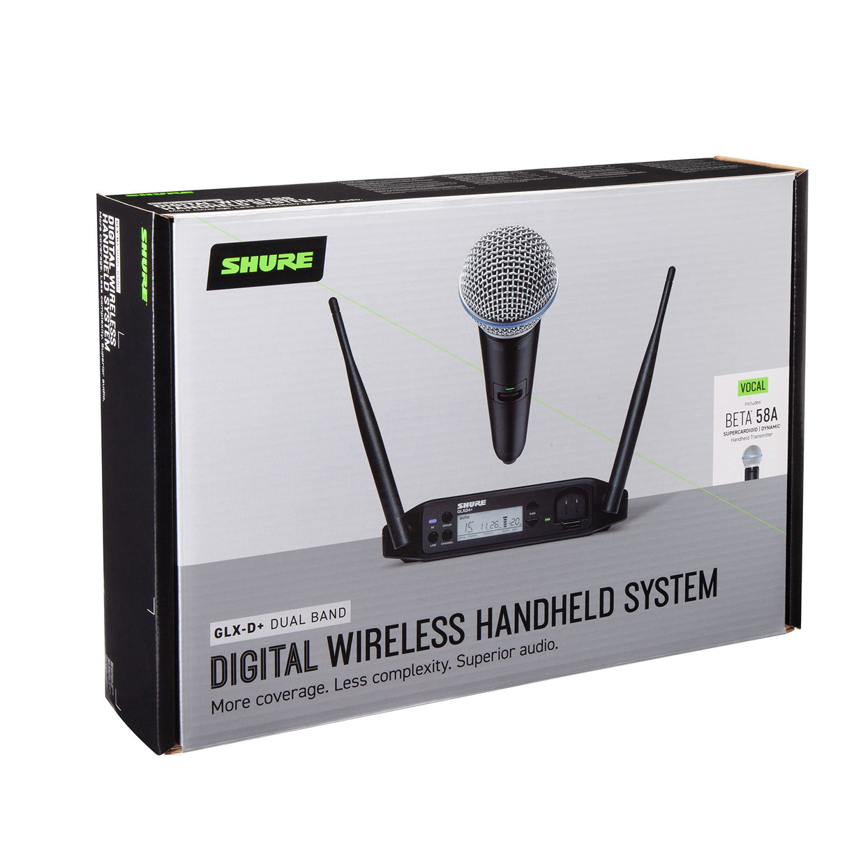 Micrófono inalámbrico Shure GLXD24+/B58 para Iglesias, Karaoke y Voces con batería de 12 Horas y Alcance de 30m. Incluye micrófono Vocal Beta 58A y Receptor de Canal único.