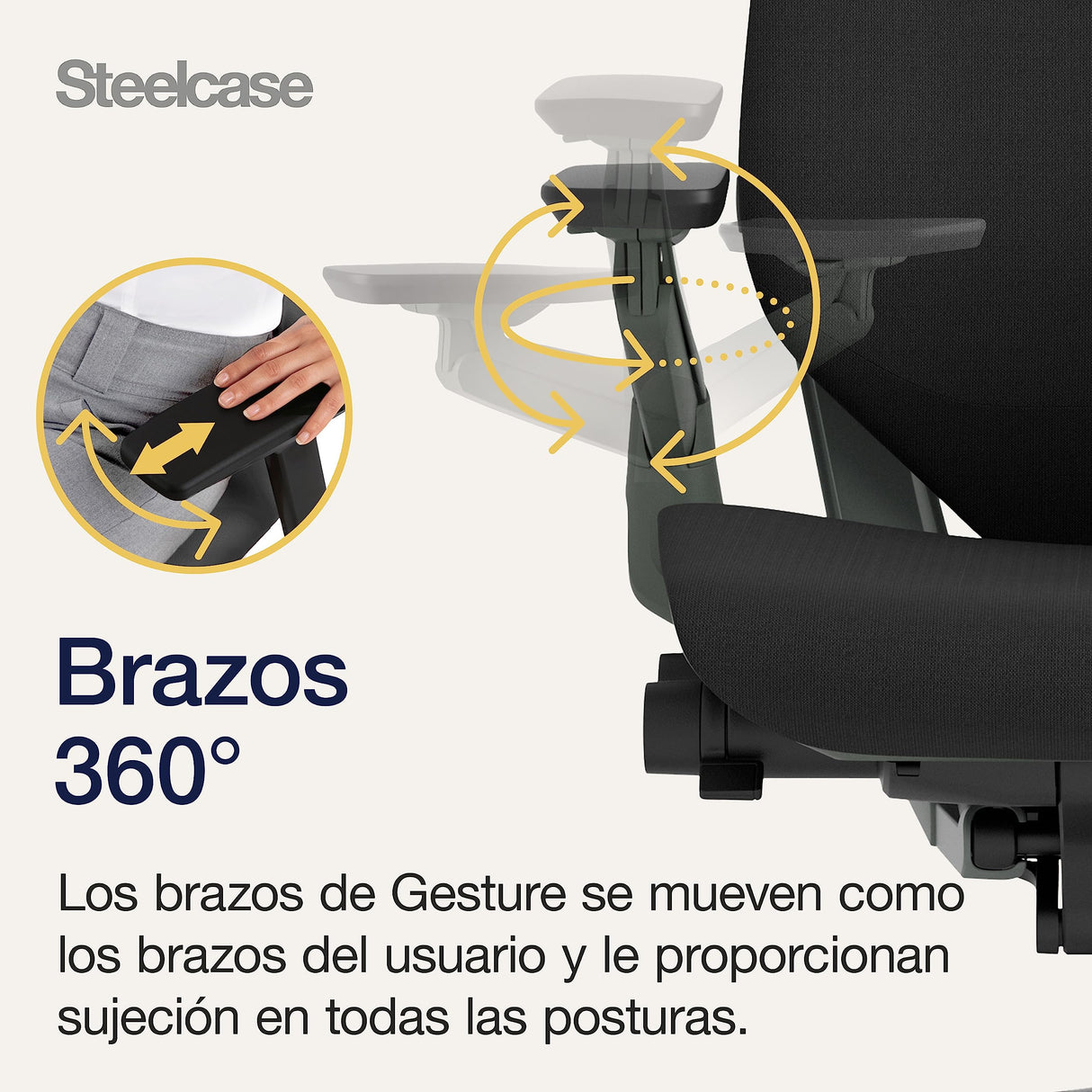 Steelcase Gesture, silla de oficina ergonómica con brazos 360 grados, sujeción lumbar y reposa cabeza regulables Ónix