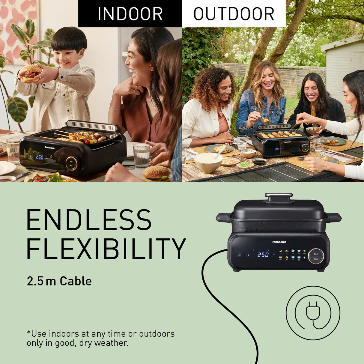 Panasonic NF-GM600 - Olla Multifunción Eléctrica 6 en 1, 1400 W, 40-250 °C, 9 Modos Automáticos, 6 Accesorios Platos, Extractor de Humo, Apta para Lavavajillas, Cable de 2,5 m, Color Negro