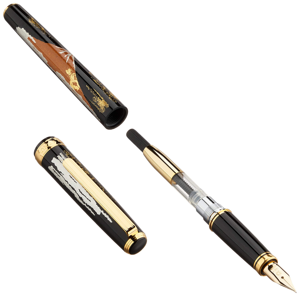 PLATINUM Pluma estilográfica japonesa VICOH KANAZAWA GOLD LEAF 18KT MT FUJI/Nib/pluma: F/hecha a mano/pluma de oro de 18 quilates/con caja de regalo/pluma estilográfica negra