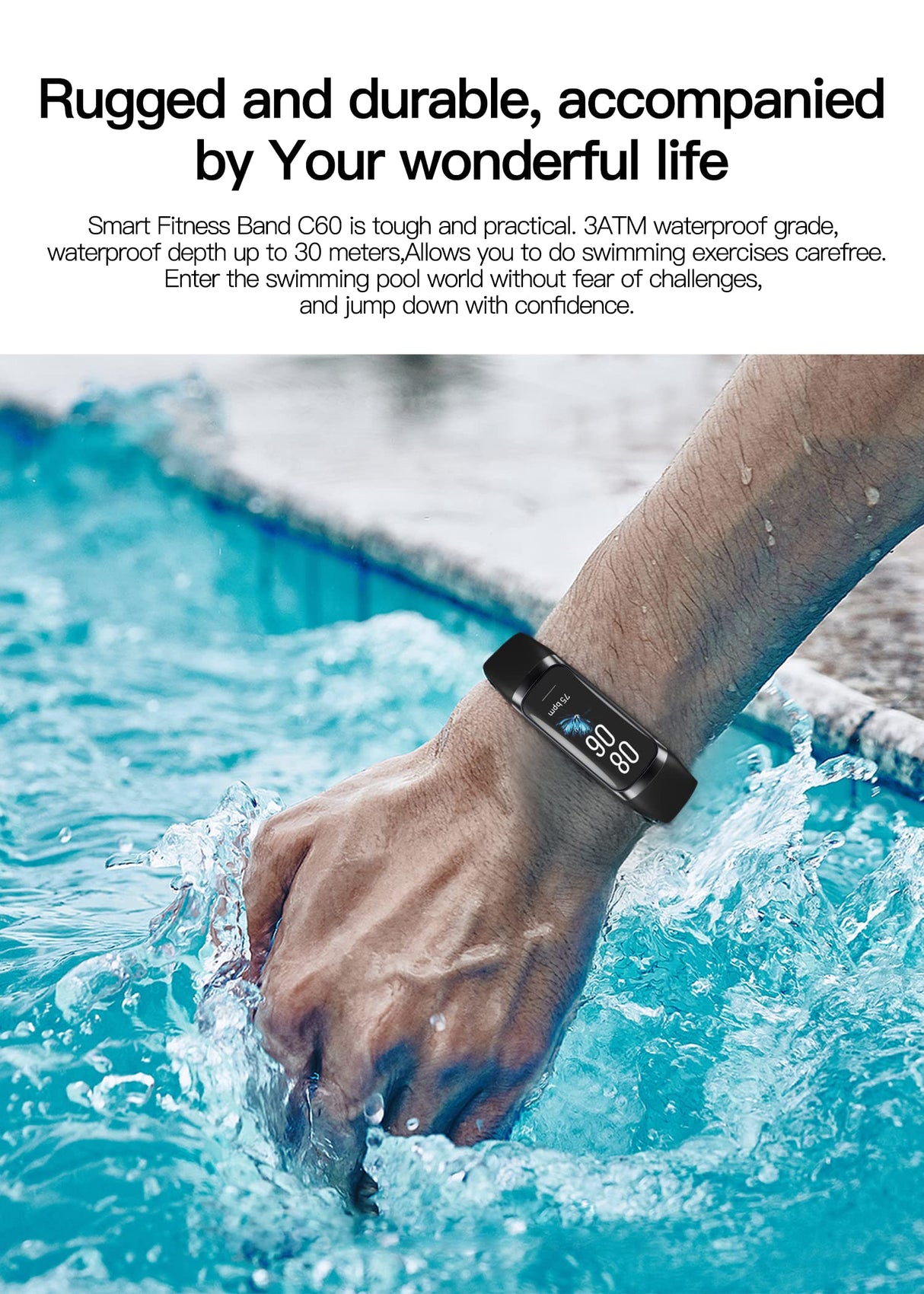 Varias Funciones Fitness Tracker Compatible con Android e iOS, GPS Smartwatch Detección de oxígeno en Sangre, Pink C60