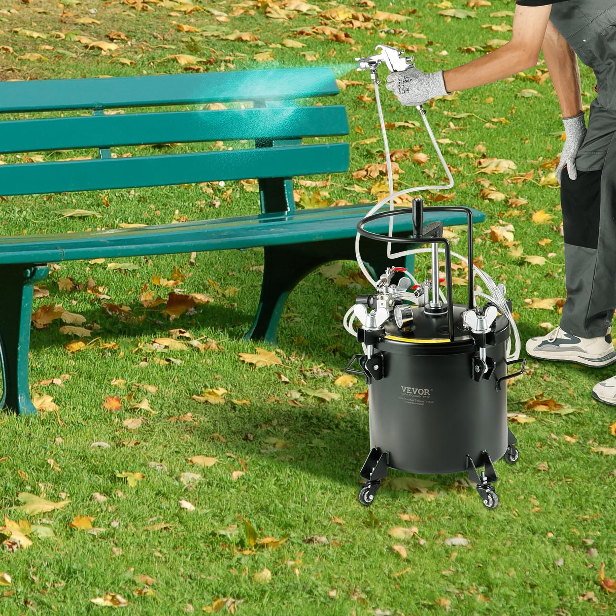 VEVOR Tanque de Presión para Pintura en Aerosol de 20 L de Presión Ajustable de 70 PSI, Tanque de Pintura a Presión con Ruedas y Sellador para Reparación de Fugas para la Decoración del Hogar