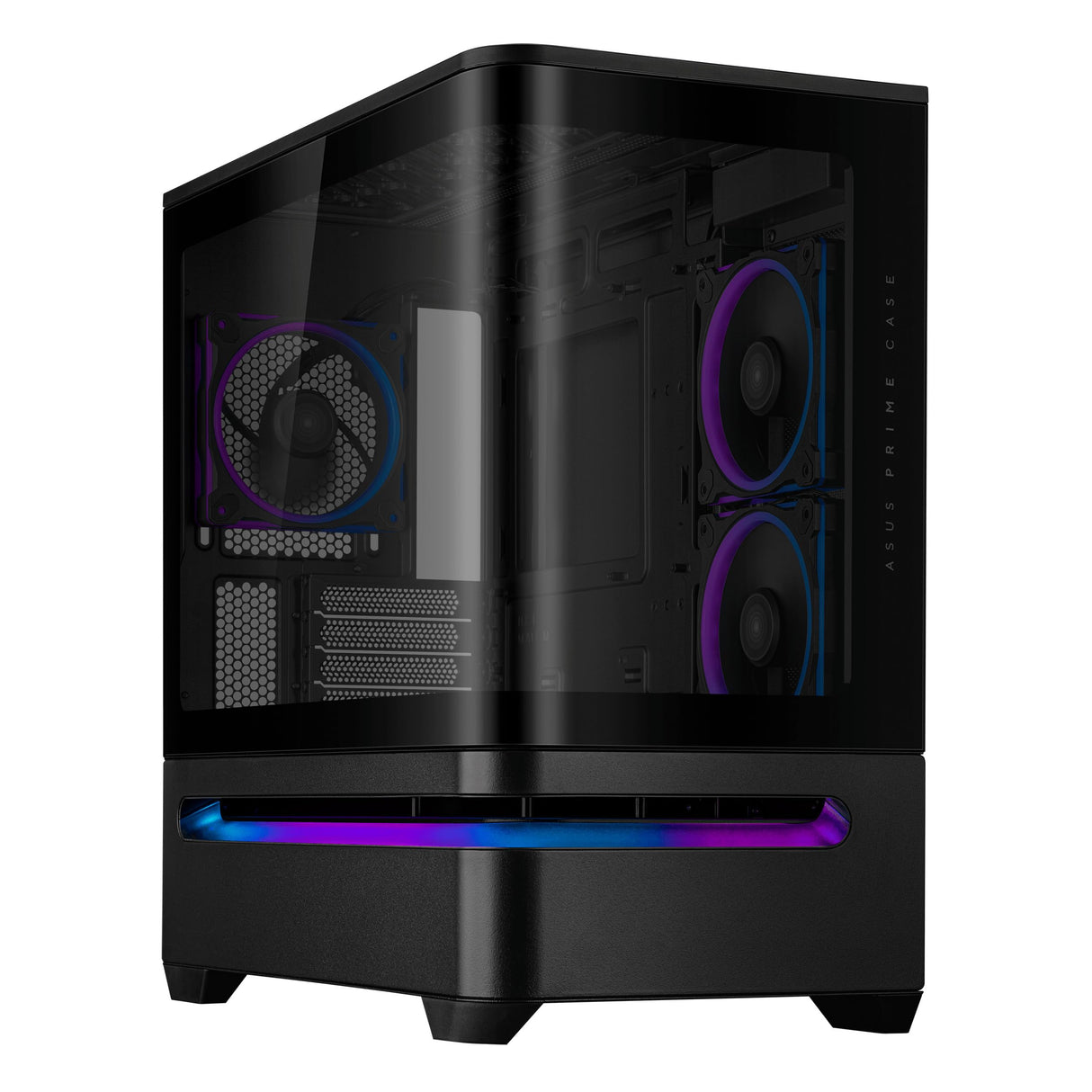 ASUS Prime AP202 ARGB Caja mATX, Cristal Curvado Templado, Compatible con gráficas de hasta 420 mm, radiadores de 360 mm, raíl de fácil extracción, ventilación de Ranura, Ventiladores ARGB, Negro
