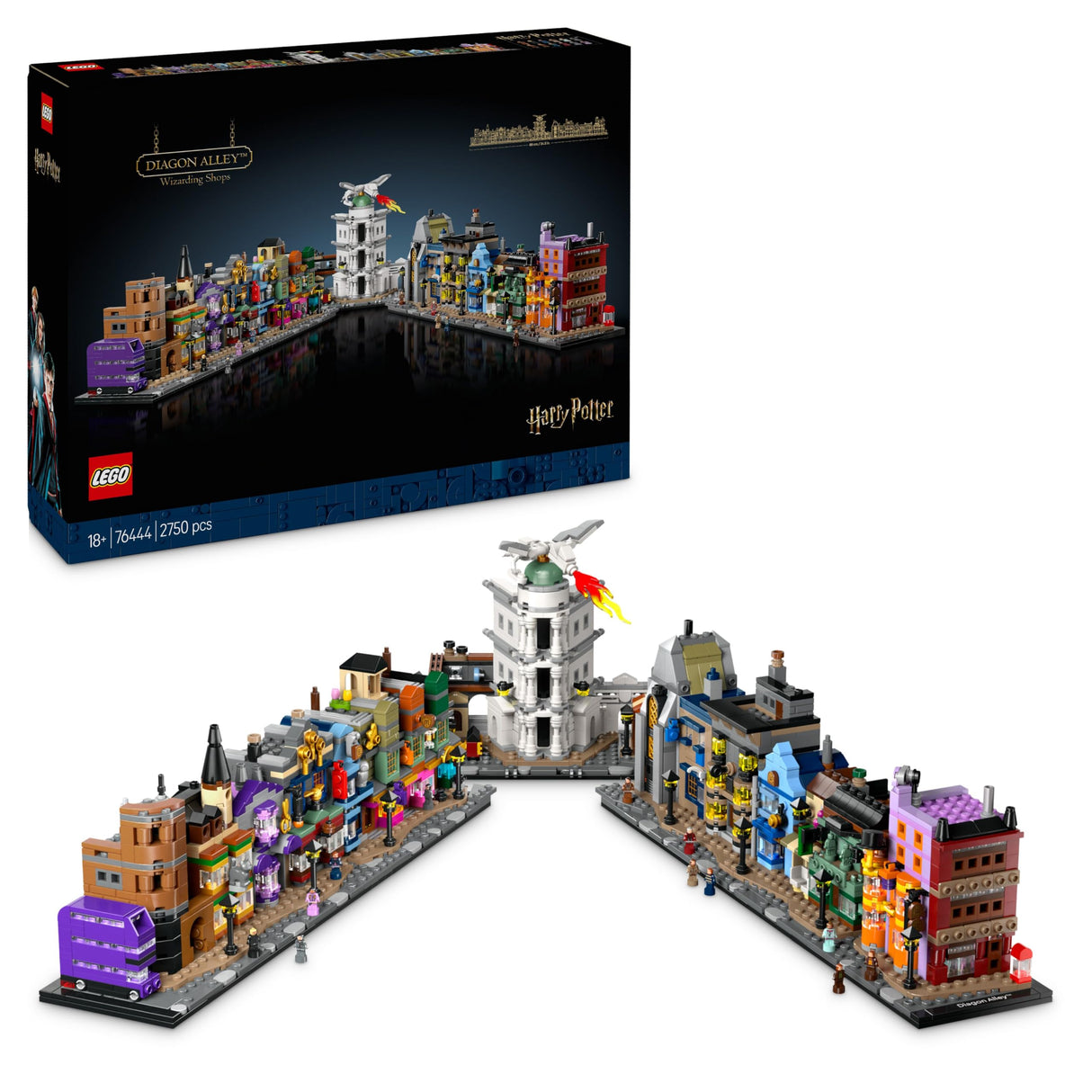 LEGO Harry Potter Tiendas Mágicas del Callejón Diagon Maqueta para Adultos y 12 Micro Figuras de Colección, Autobús Noctámbulo, Regalo para Mujeres y Hombres, Decoración Dormitorio, Set de Magia 76444
