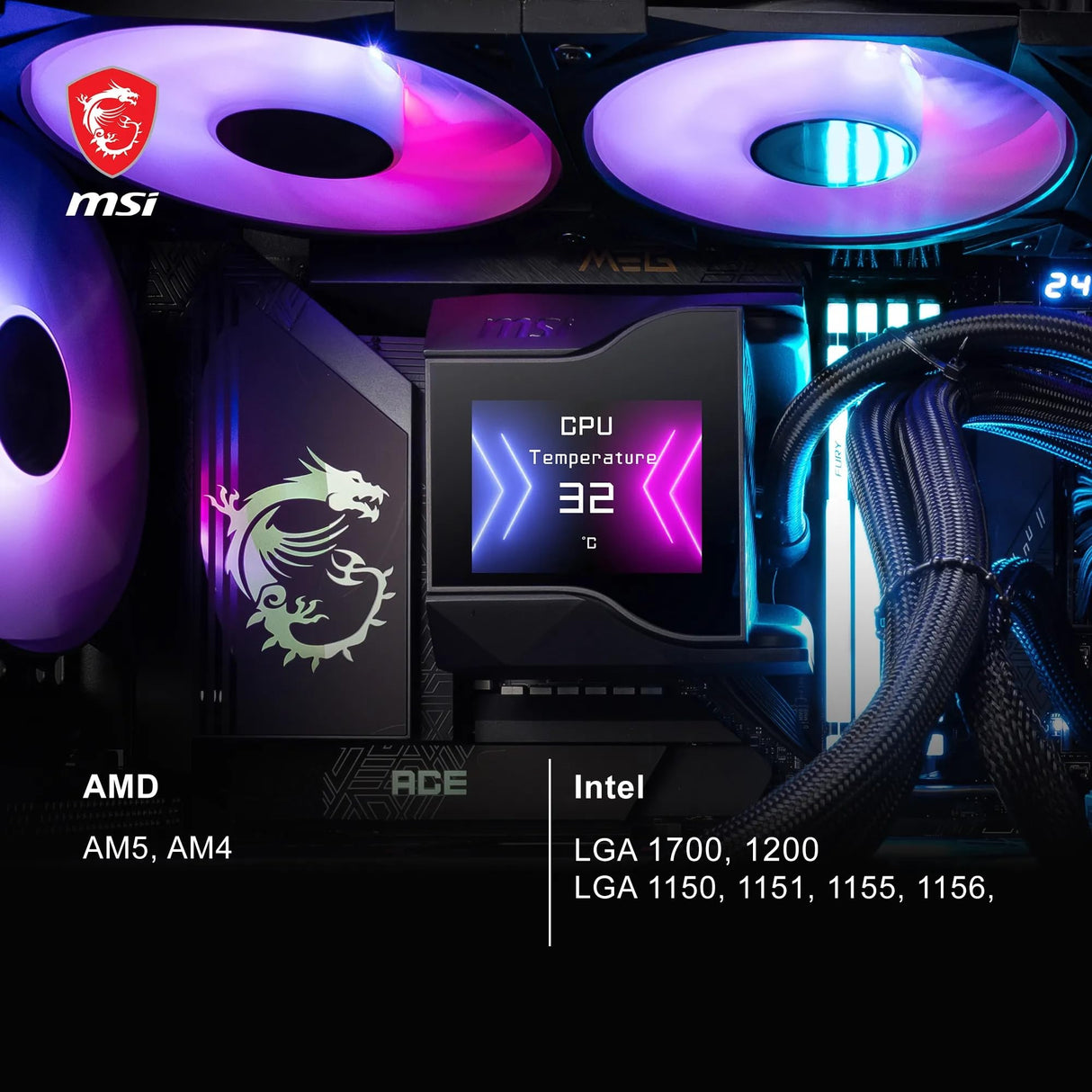 MSI CPU MPG CORELIQUID D240 con refrigeración líquida de 60 mm, 2 ventiladores ARGB de 120 mm, tubos antievaporación y refrigeración GI, compatible con enchufes AMD e Intel