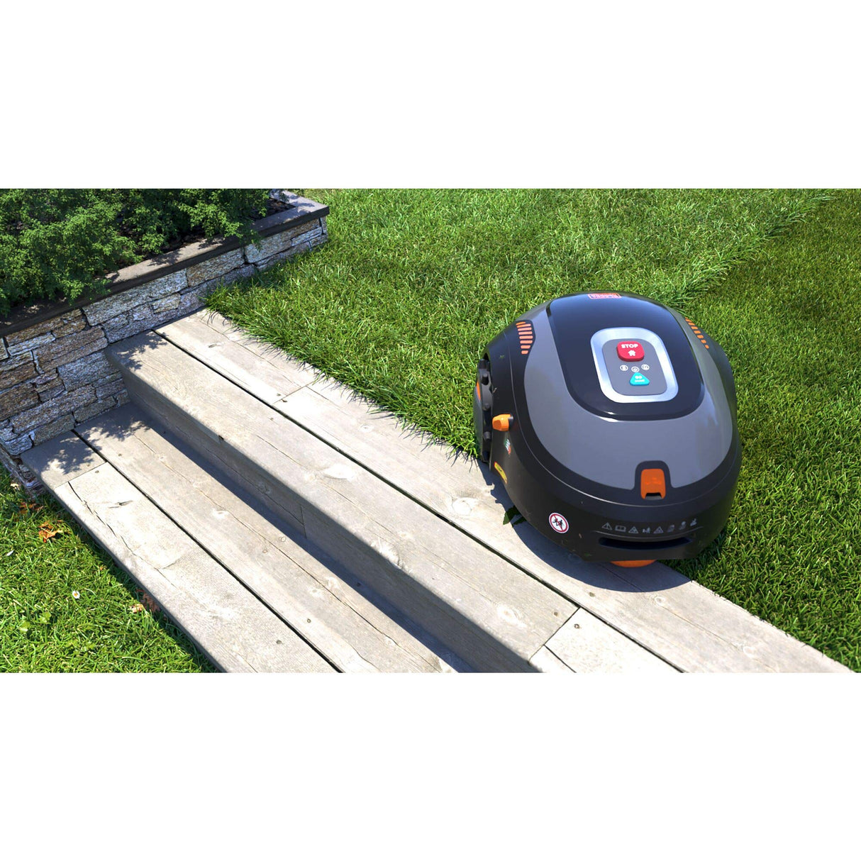 BLACK+DECKER BCRMW123 Robot Cortacésped Gama Alta con Limpiador Caseta y una batería de Litio de 12V y 4.3Ah Cubre hasta 700m2 de jardín