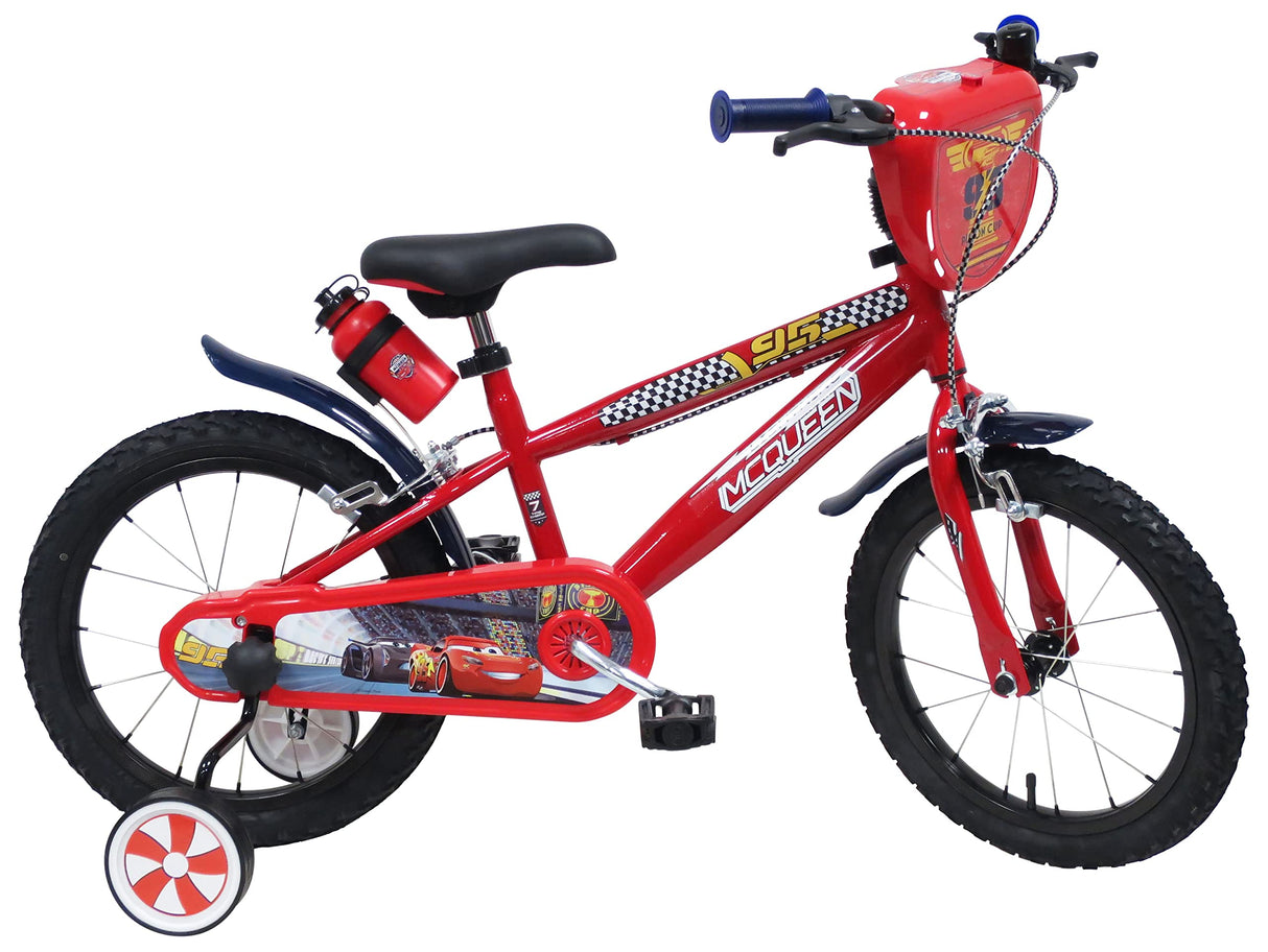 albri, Bicicleta Escudo Delantero, Botella y Estabilizadores Laterales de Cars Medida 16 Pulgadas Unisex Niños, Rojo, Pequeña