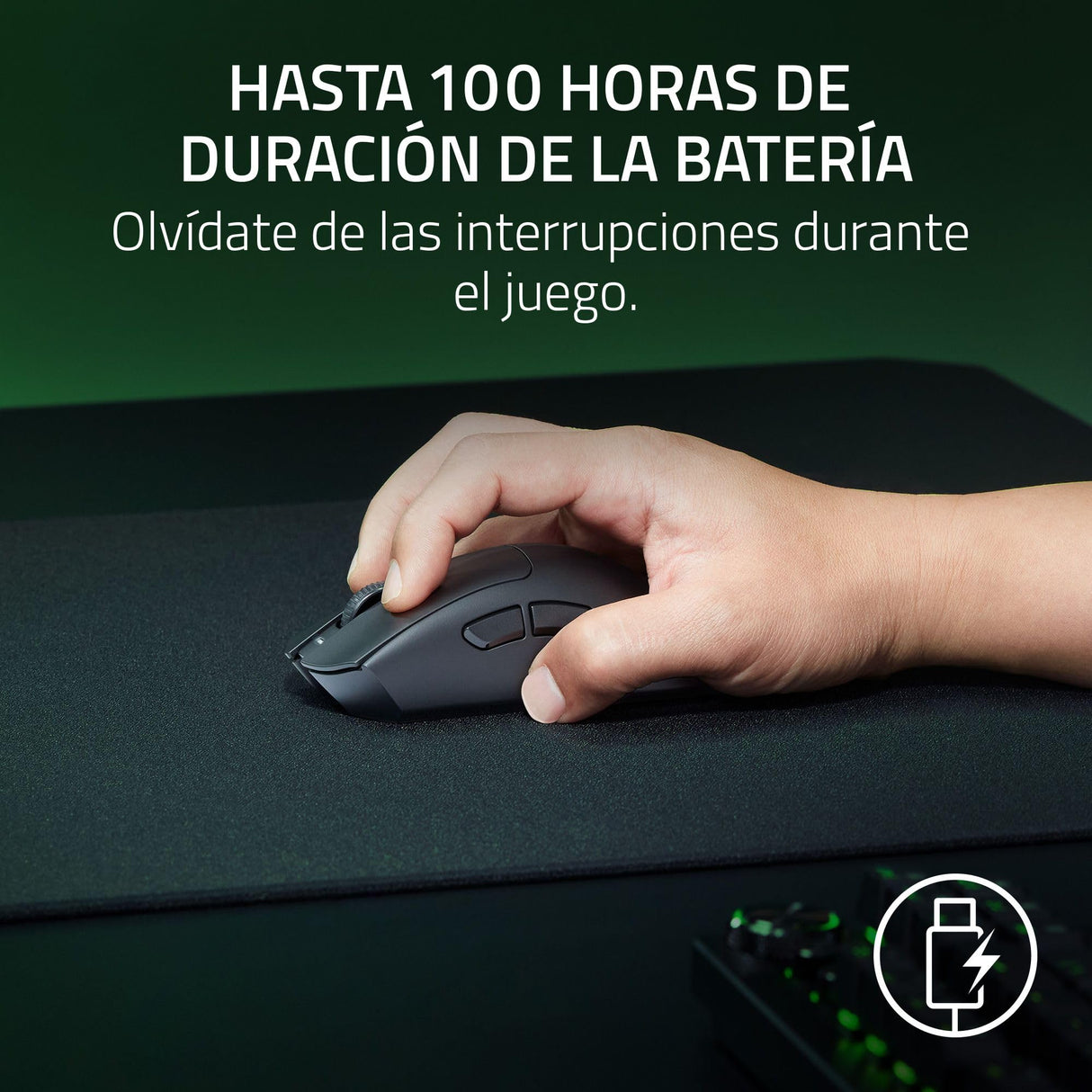 Razer DeathAdder V3 HyperSpeed - Ratón ergonómico e-Sports inalámbrico Ultraligero para Juegos con 26K dpi (55g, Revestimiento Suave al Tacto, 100h de duración de la Pila, HyperSpeed 8K Hz) Negro