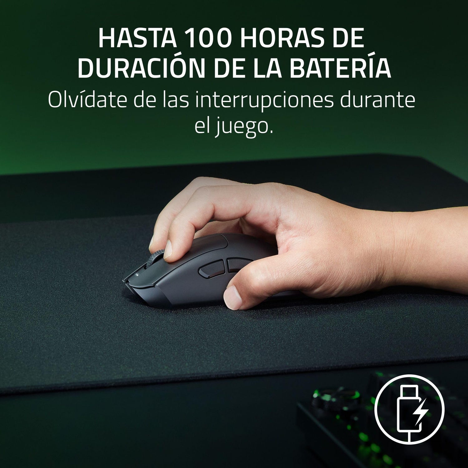 Razer DeathAdder V3 HyperSpeed - Ratón ergonómico e-Sports inalámbrico Ultraligero para Juegos con 26K dpi (55g, Revestimiento Suave al Tacto, 100h de duración de la Pila, HyperSpeed 8K Hz) Negro