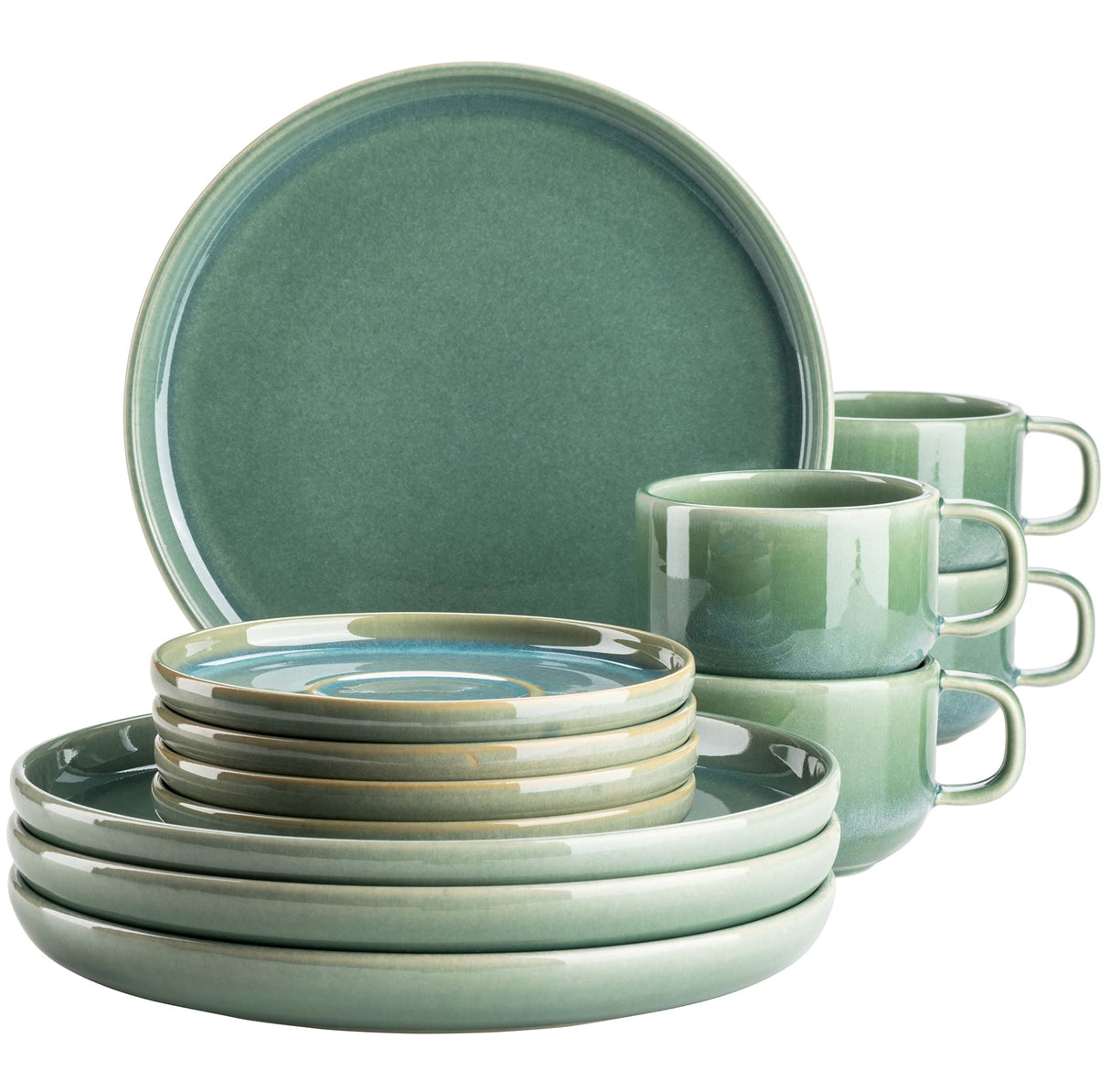 MÄSER Serie Elina Uno - Juego de vajilla de café con efecto irregular para 4 personas, platos llanos y platos de sopa, servicio de café de 12 piezas, gres, playa