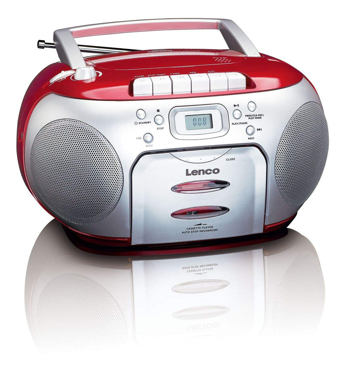 Lenco SCD-42 Rojo, Plata - Radio CD (FM, Jugador, CD,CD-R,CD-RW, Stop automático, Repetir, LCD, Rojo, Plata)