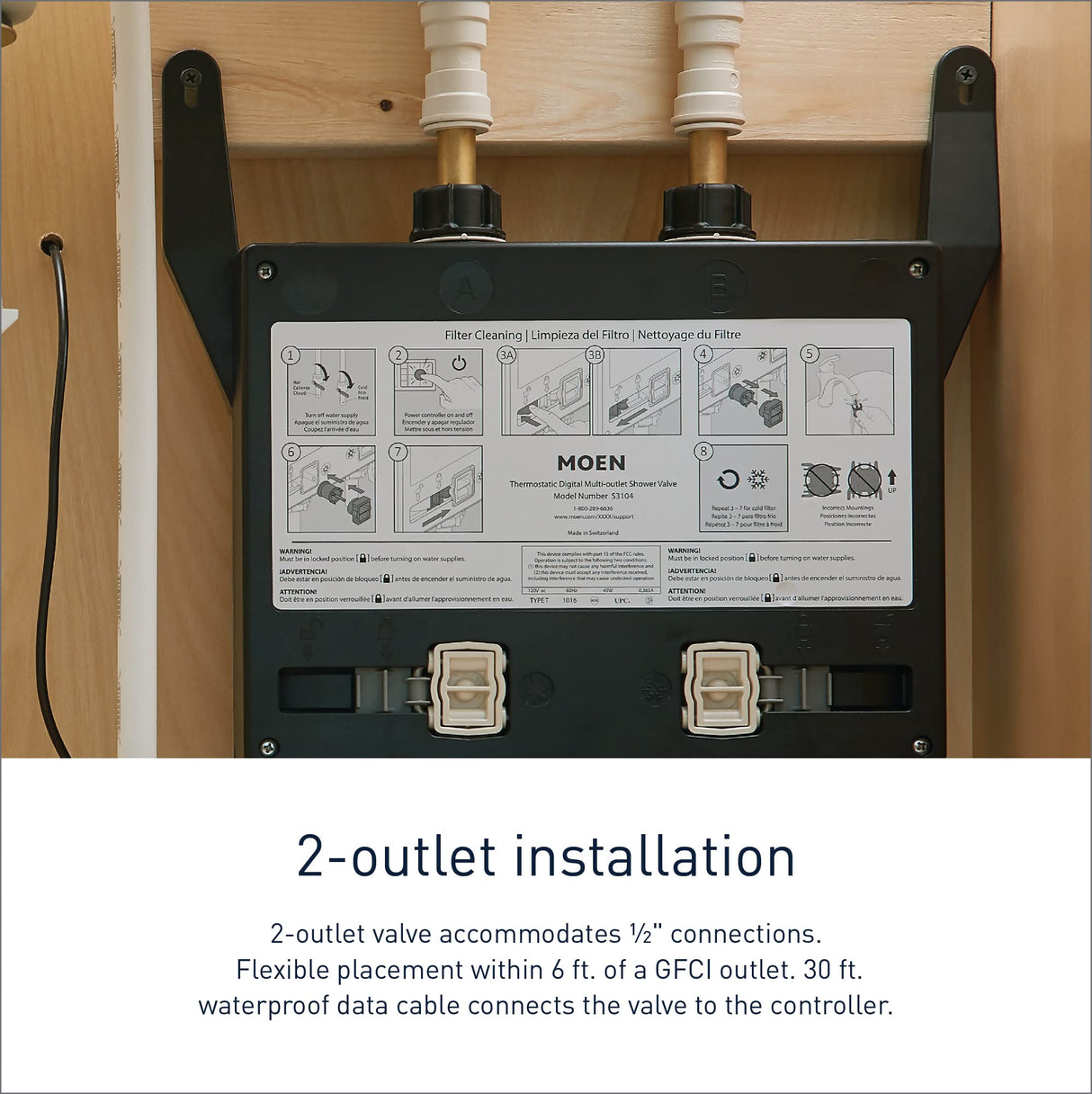 Moen S3102, Bathroom U Digital Shower Valve, 2-Outlet