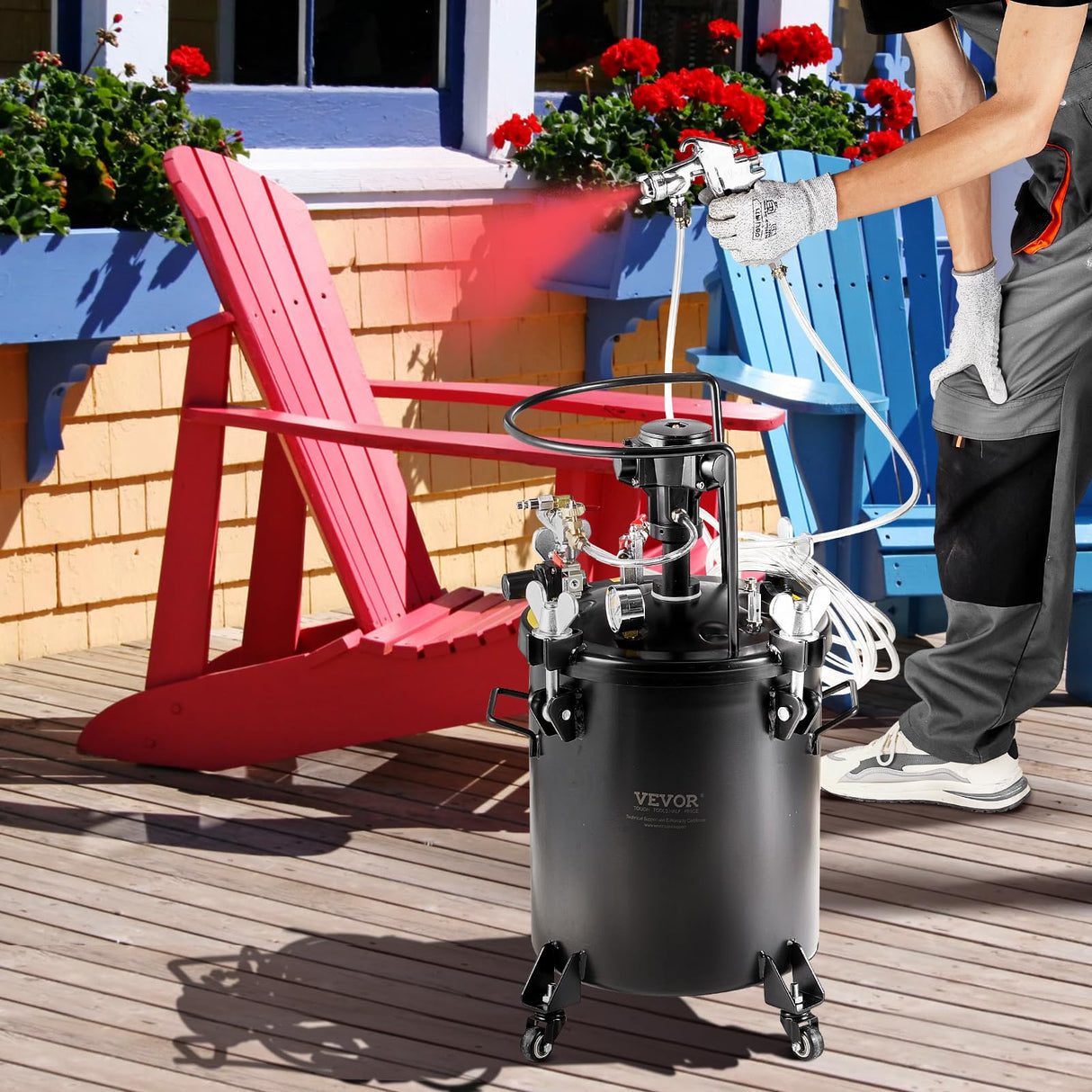 VEVOR Tanque a Presión para Pintura en Aerosol de Agitación Automática de 30 L Presión Ajustable de 70 PSI, Tanque de Pintura a Presión con Pistola Rociadora y Mangueras para la Decoración del Hogar
