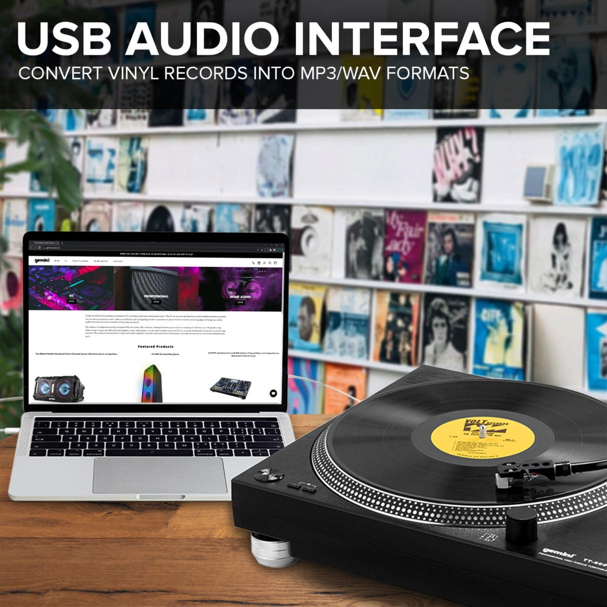 Gemini Sound TT-4000 DJ DIRT-DRIVE DJ TurnTable, Torque alto, 3 velocidades de grabación de vinilo, preamplificador de fono conmutable, control de tono variable, plato de aluminio fundido a presión