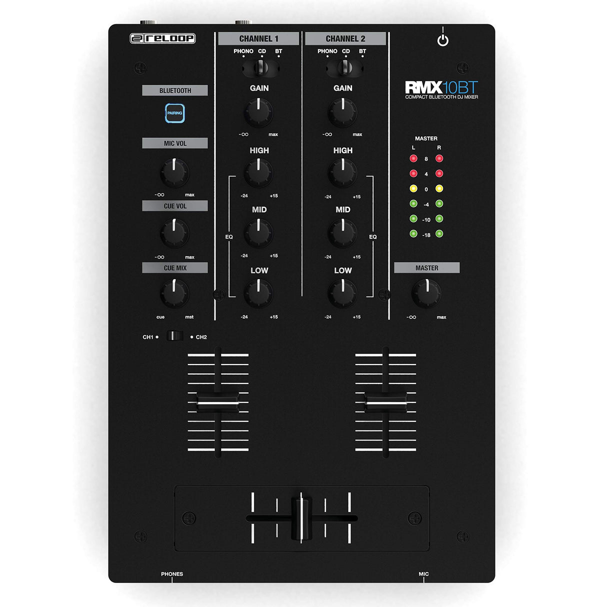 Reloop RMX-10 BT Mezclador para DJ de 2 canales y con Bluetooth con Conectividad Bluetooth incorporada: transmisión inalámbrica de música directamente a su mezclador, AMS-RMX-10BT