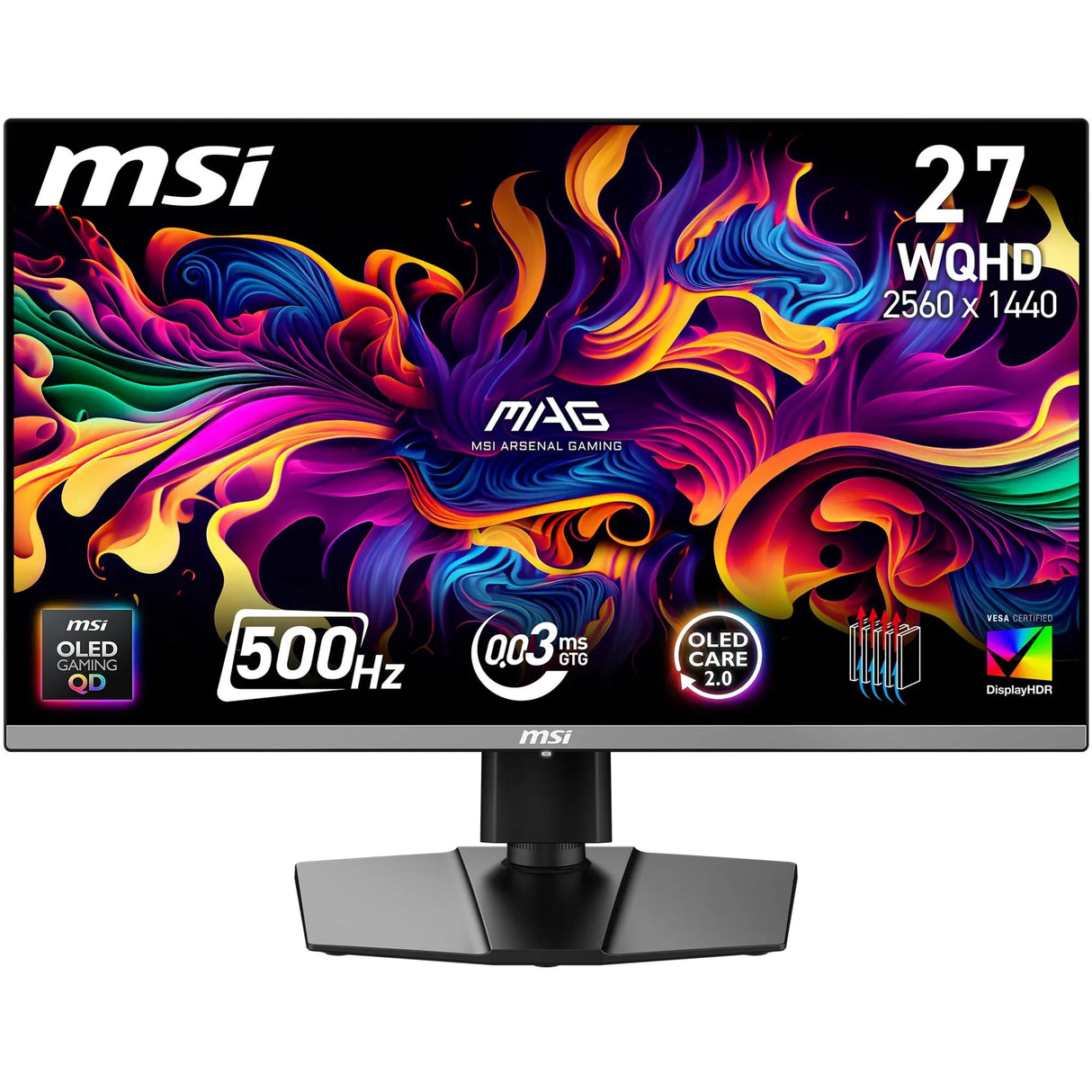 MSI mag 272QP QD-OLED X50 de 27 Pulgadas Monitor Gaming WQHD, Panel OLED Quantum Dot 2560 x 1440, 500 Hz, 0,03 ms, DisplayHDR True Black 500, AMD FreeSync Pro, HDMI 2.1, DP 1.4a, Negro