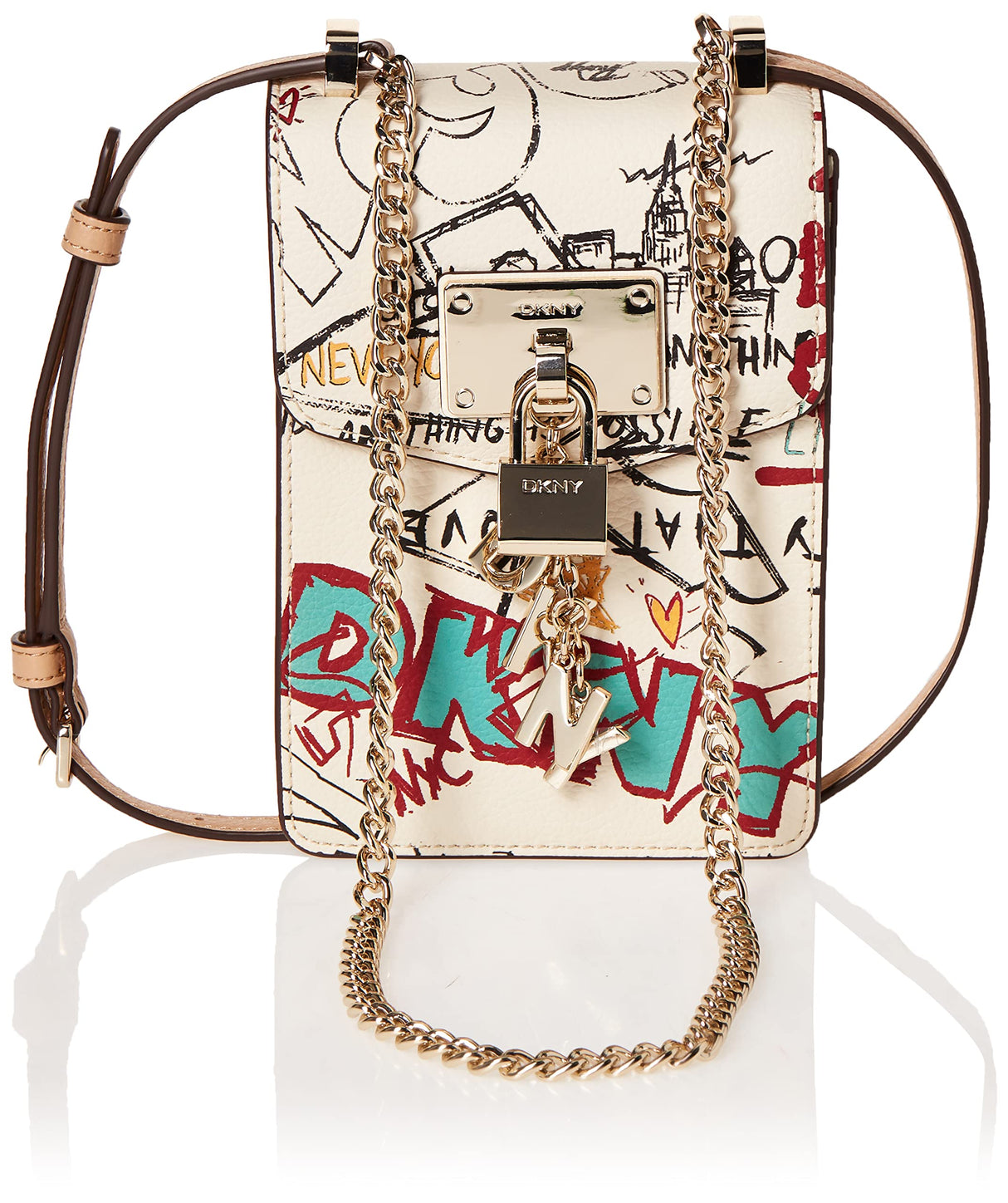 DKNY Elissa Phone Crossbody, Bolso Bandolera para Mujer, Graffiti Blanco, Talla única