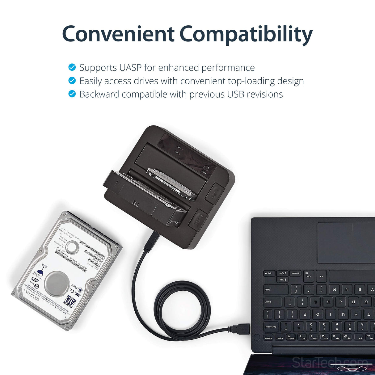 StarTech.com Docking Station de 2 Bahías - USB 3.1 a SATA - USB 3.1 (10 Gbps) - SATA I/II/III de 2,5/3,5" - Base de Acoplamiento SSD/HDD - de Intercambio en Caliente - Carga Superior (SDOCK2U313)