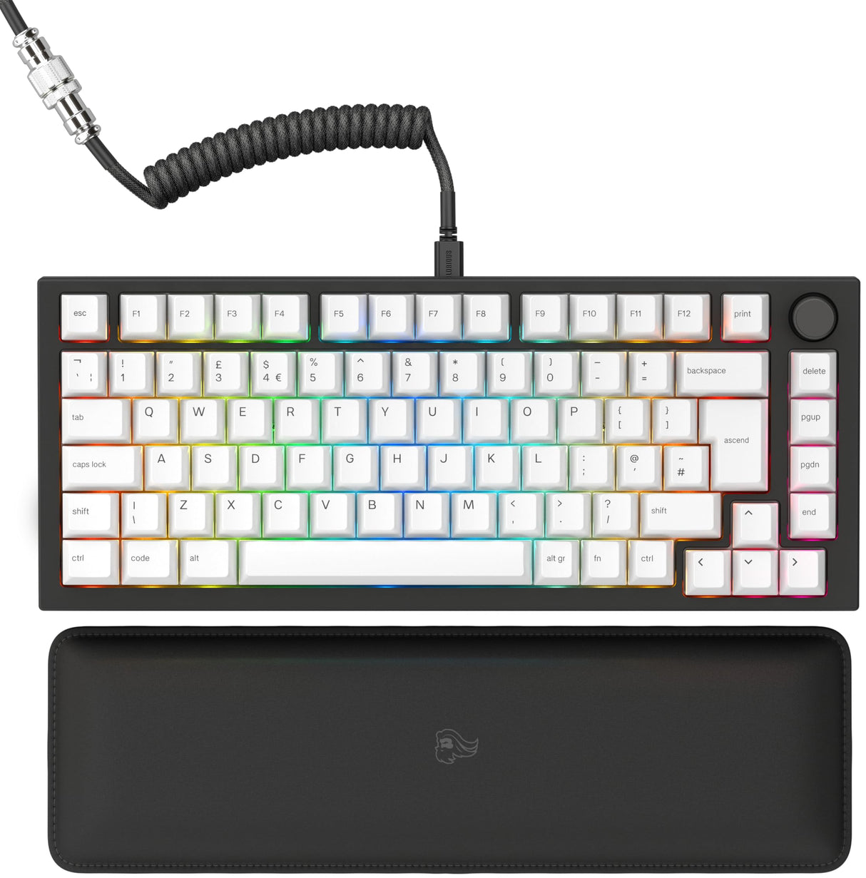 Glorious Gaming GMMK PRO 75% - Teclado gaming mecánico modular, TKL, carcasa de 1,5 kg, personalizable, cable espiral, reposamuñecas, keycaps blancas, RGB, distribuciones QWERTY inglés - Negro