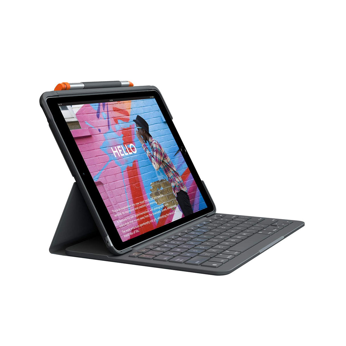Logitech Slim Folio para iPad 7a y 8a generación, Disposición QWERTY Inglés Reino Unido, Gris
