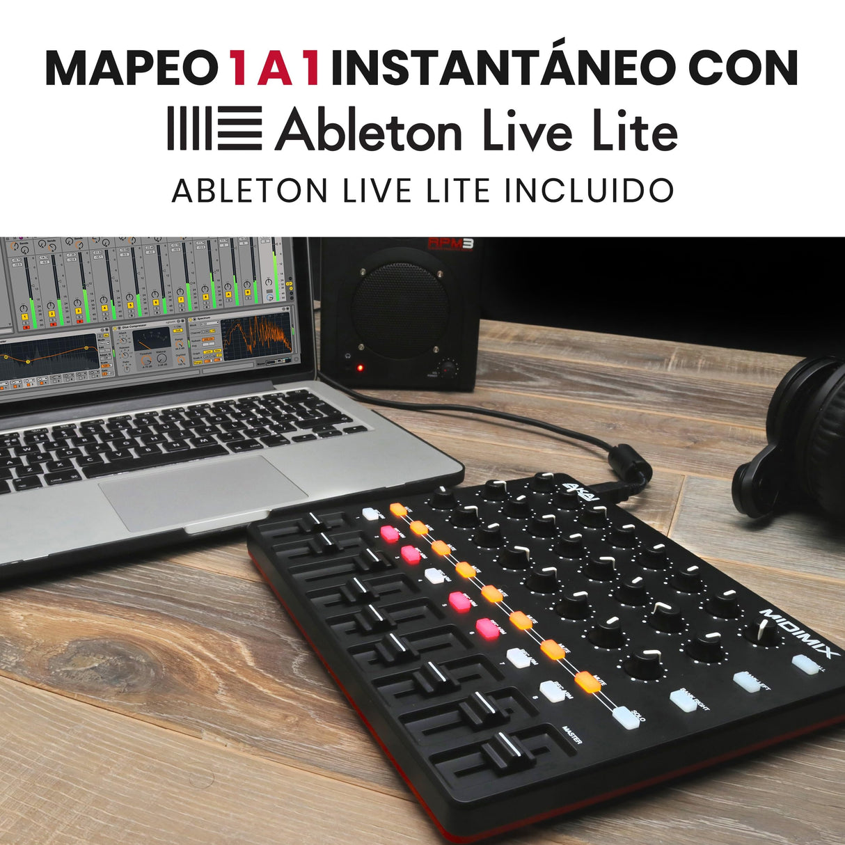 AKAI Professional MIDIMIX - Mezclador de audio, Controlador de DAW MIDI USB, mesa de mezclas con 8 faders, 1 master fader, 24 knobs asignables y mapeo con Ableton Live