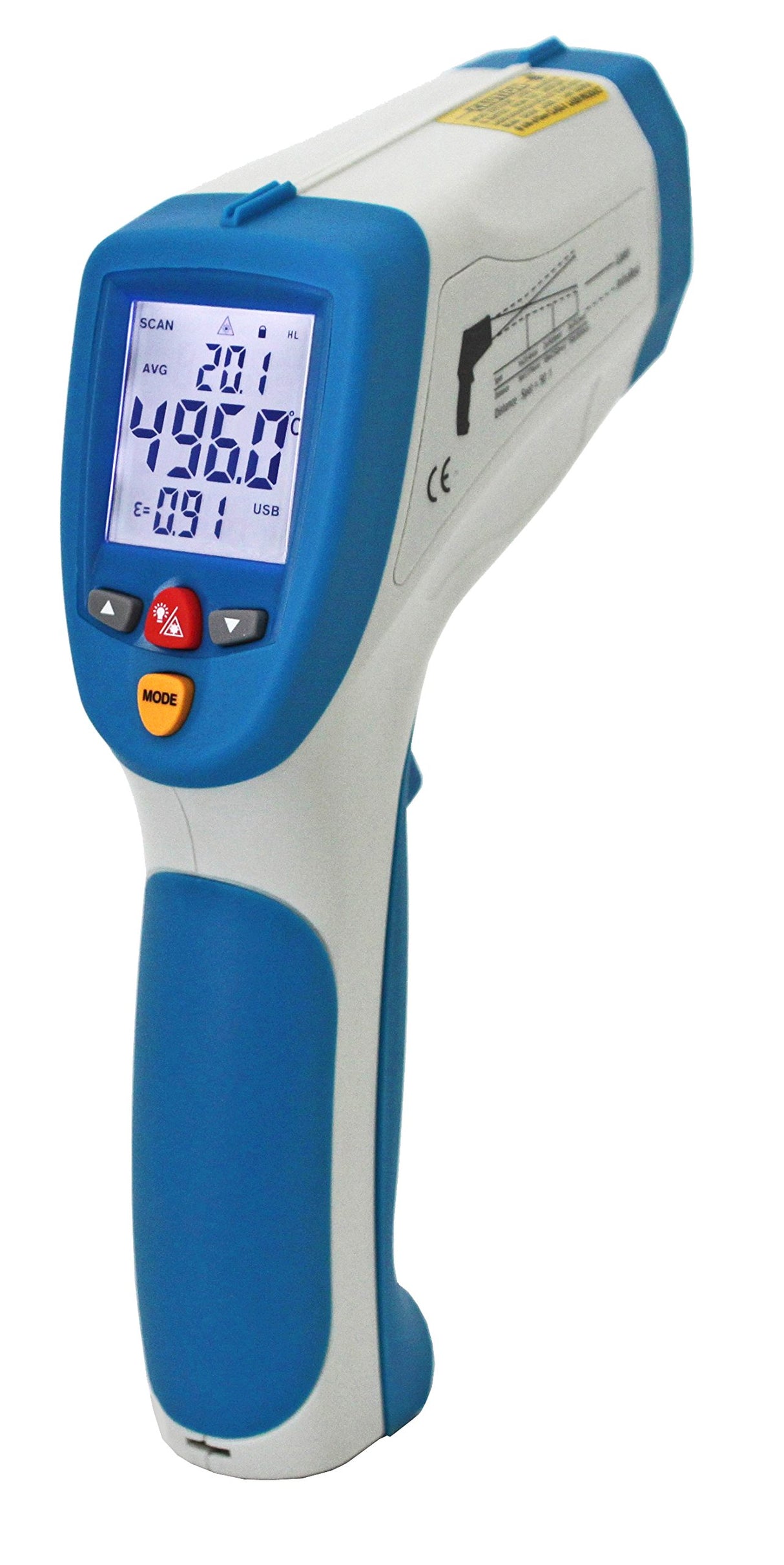 PeakTech, Termómetro IR profesional con registrador de datos para -50°C ... 1200 °C ; con USB y láser dual, alta precisión y función de medición continua y alimentación a través de USB