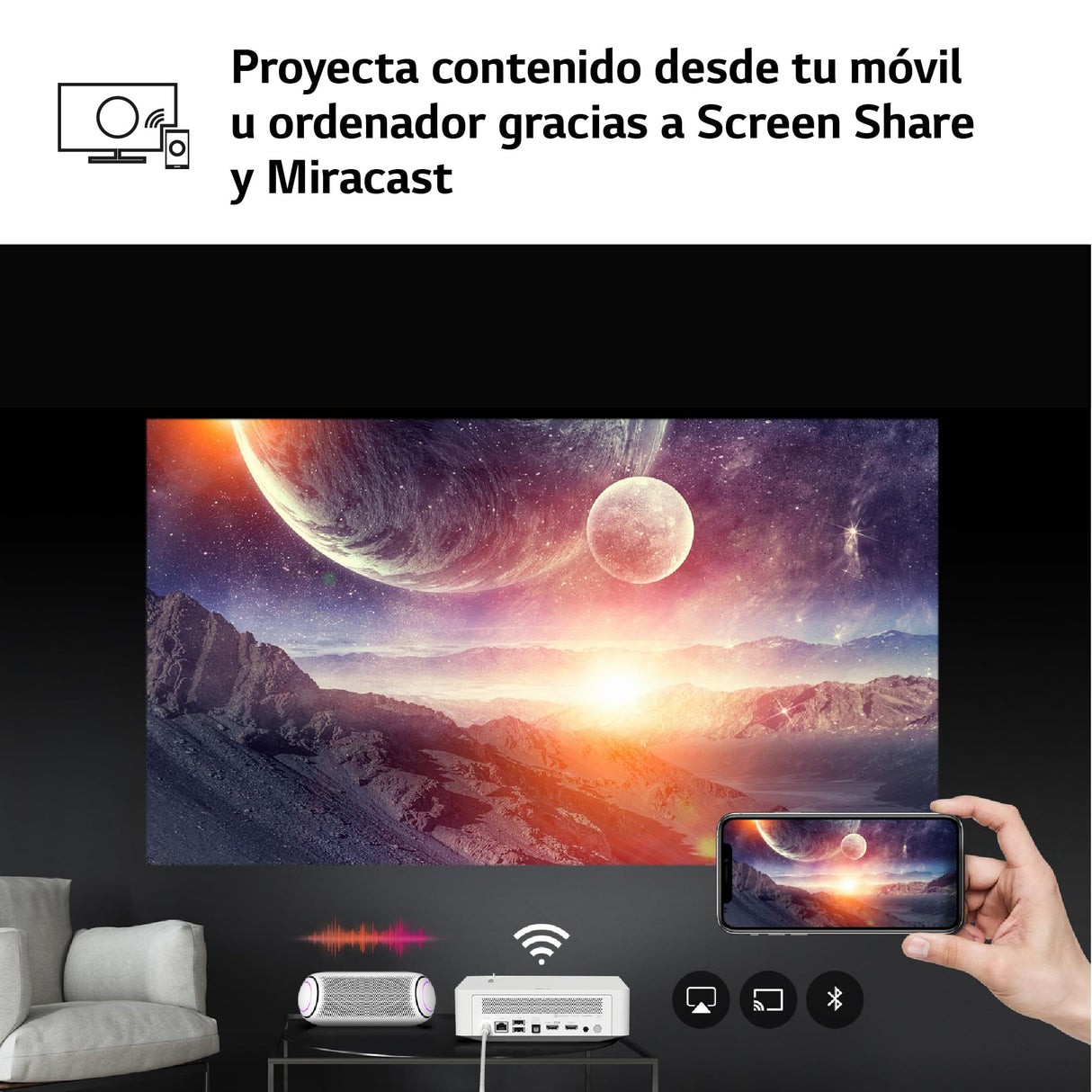 LG CineBeam PF610P - Proyector Full HD con SmartTV, hasta 120'', WebOS 5.0, Lámpara LED RGBB, 1.000 lúmenes, Resolución 1920x1080, HDR10, 150.000:1, Conectividad Inalámbrica, Color Blanco