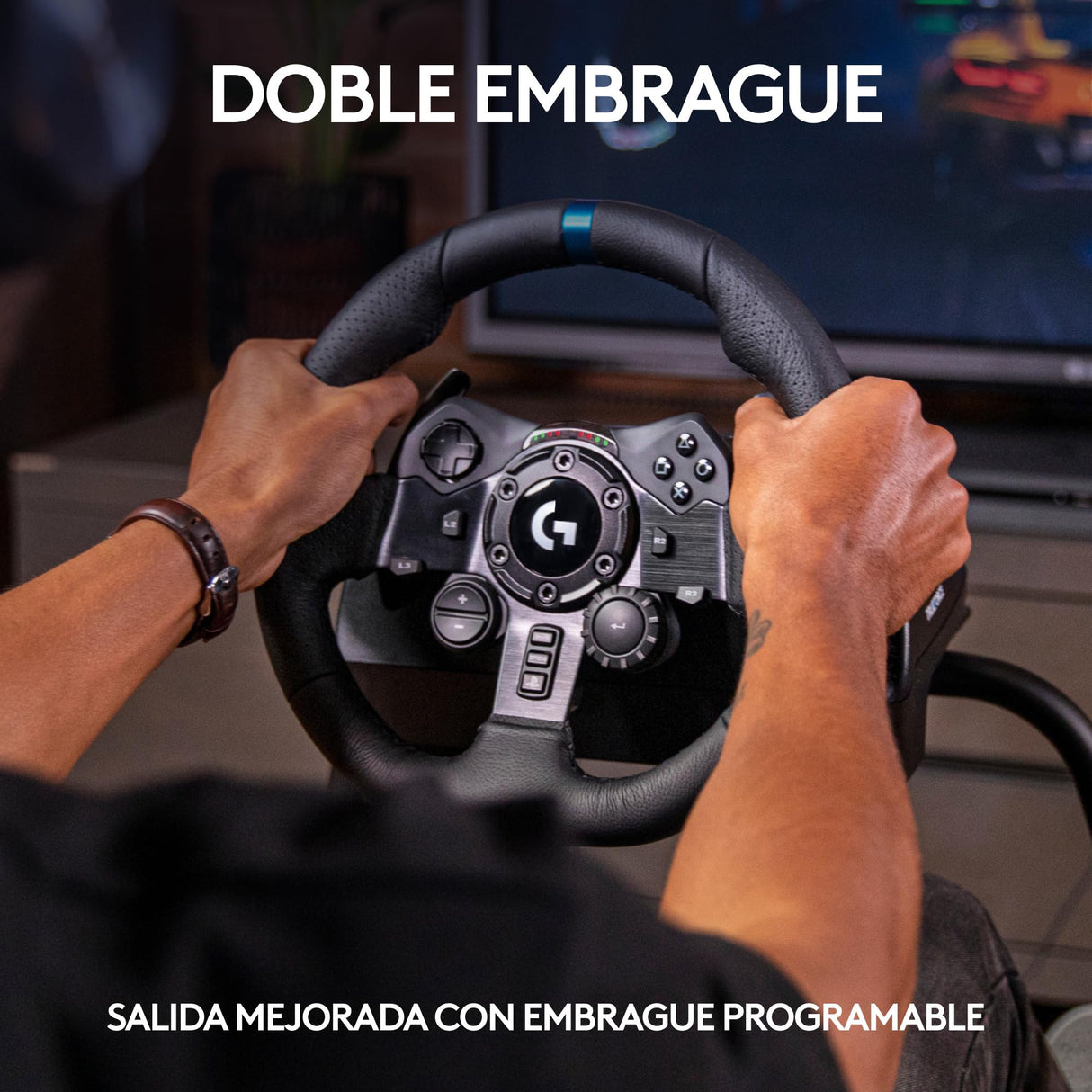 Logitech G G923 Racing Wheel and Pedals, Force Feedback TRUEFORCE,1.000 Hz, respuesta eficaz, control de salida de doble embrague, volante auténtico, para PS5, PS4, PC, Mac - Negro